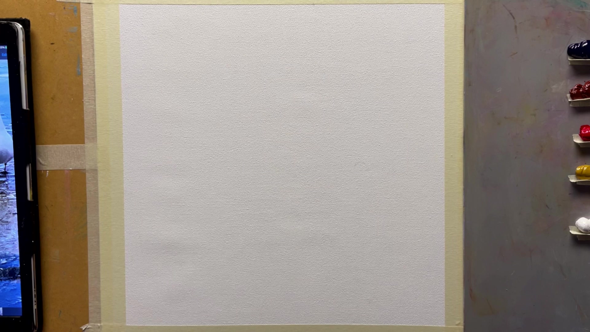 Step 1 — Materials and Palette (video frame from the lesson)