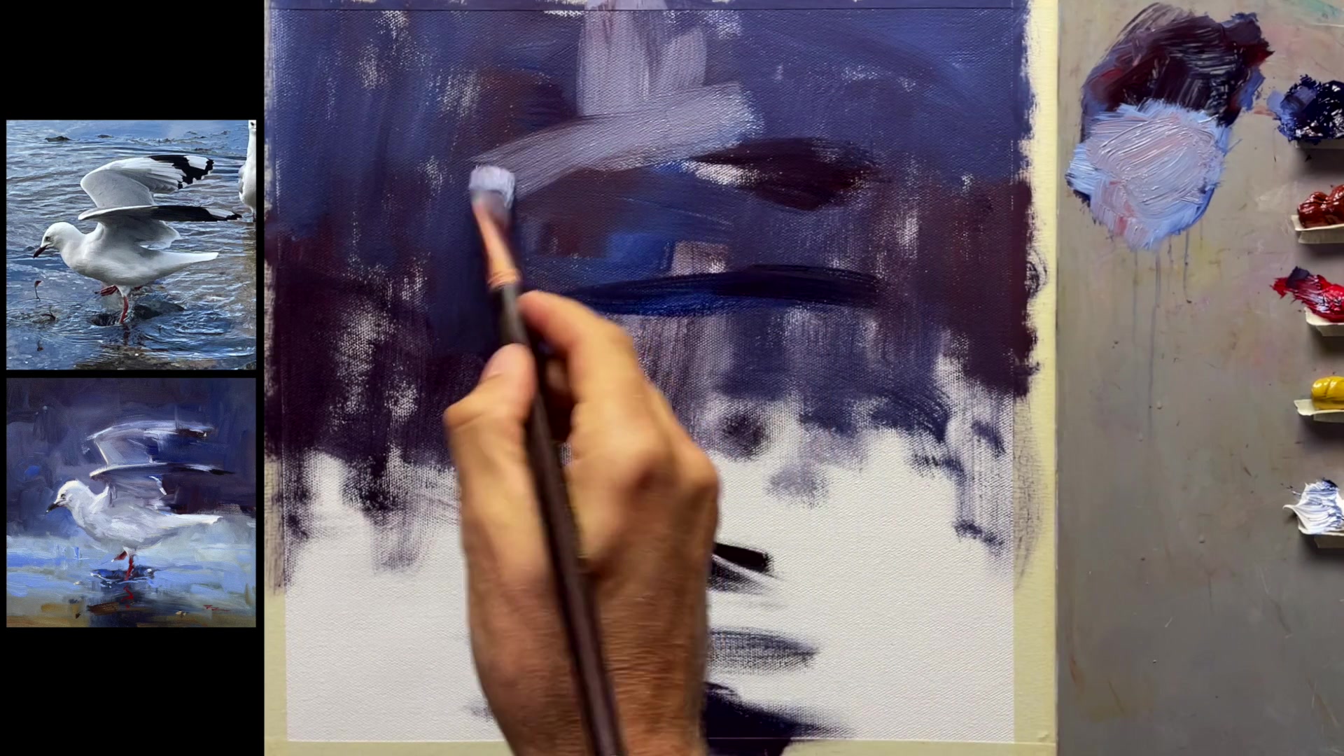 Step 6 — Drawing the Seagull's Shape (video frame from the lesson)