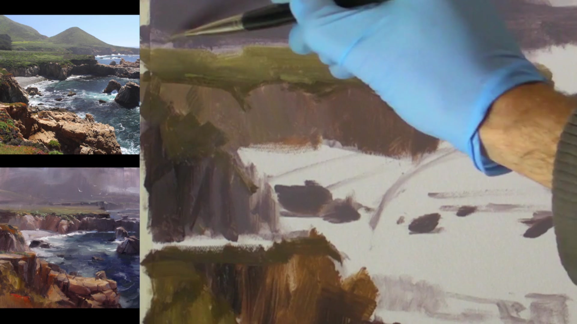 Step 6 — Water and color harmony (video frame from the lesson)