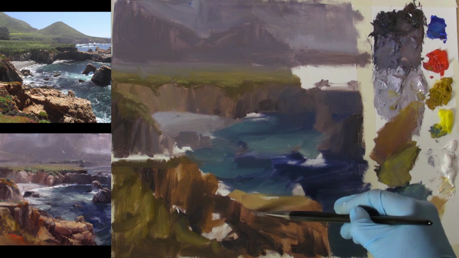 Step 8 — Painting ice plant (video frame from the lesson)