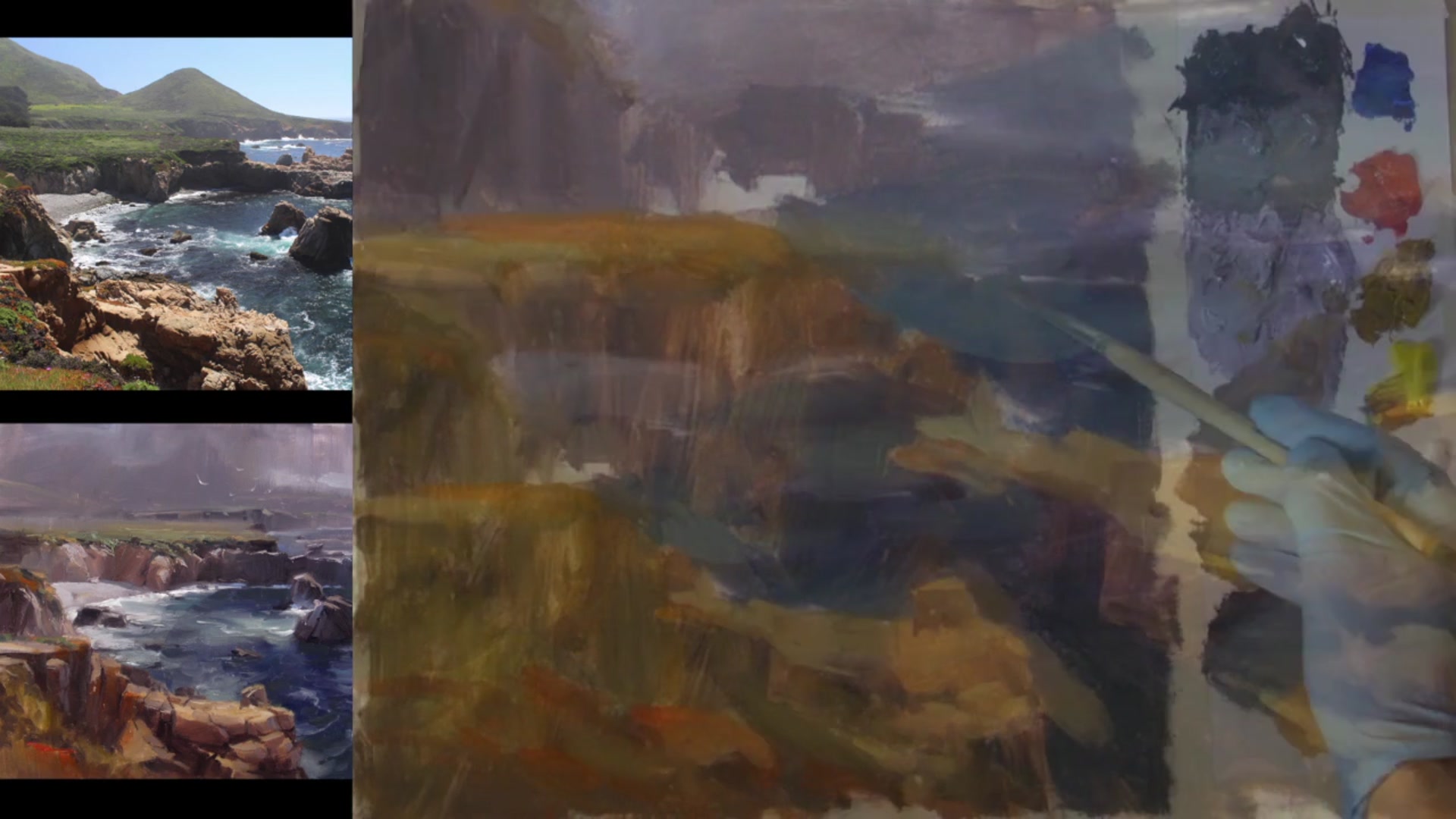 Step 9 — Softening edges with fan brush (video frame from the lesson)