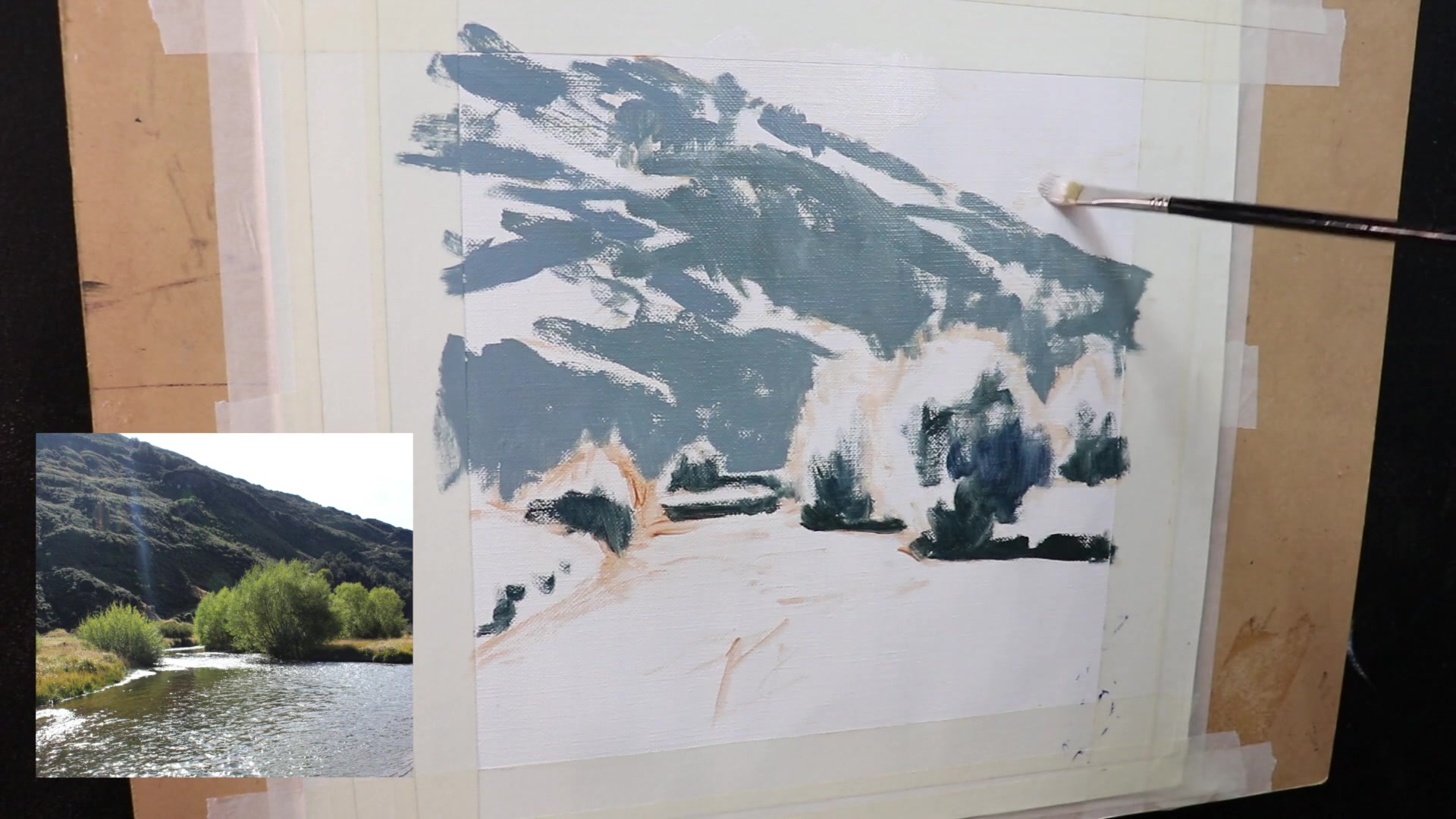 Step 7 — Painting Sky and Clouds (video frame from the lesson)