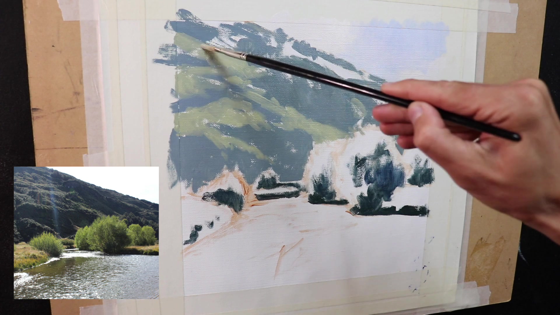 Step 9 — Blocking In and Brushwork (video frame from the lesson)