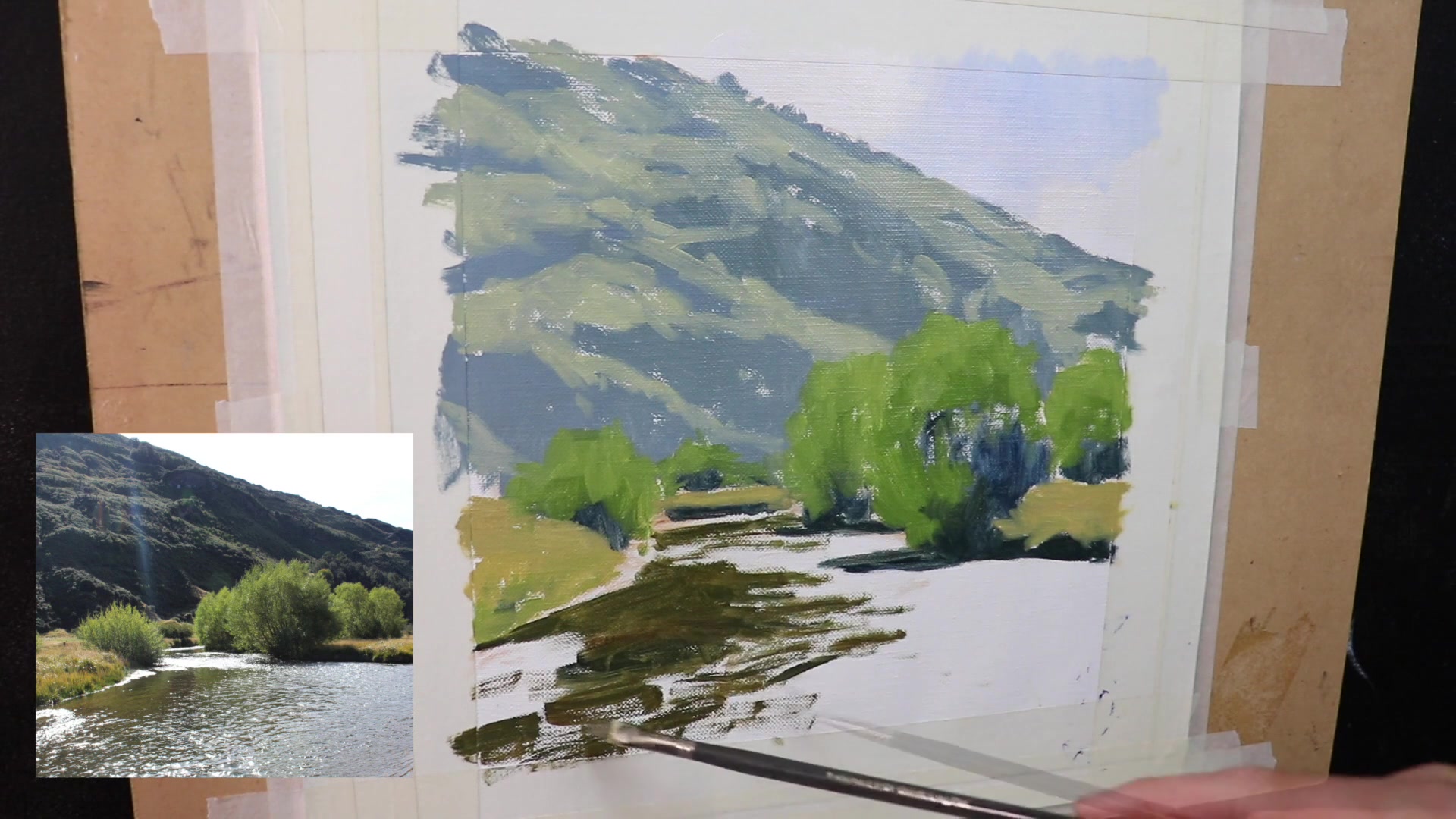 Step 12 — Painting Water and Reflections (video frame from the lesson)
