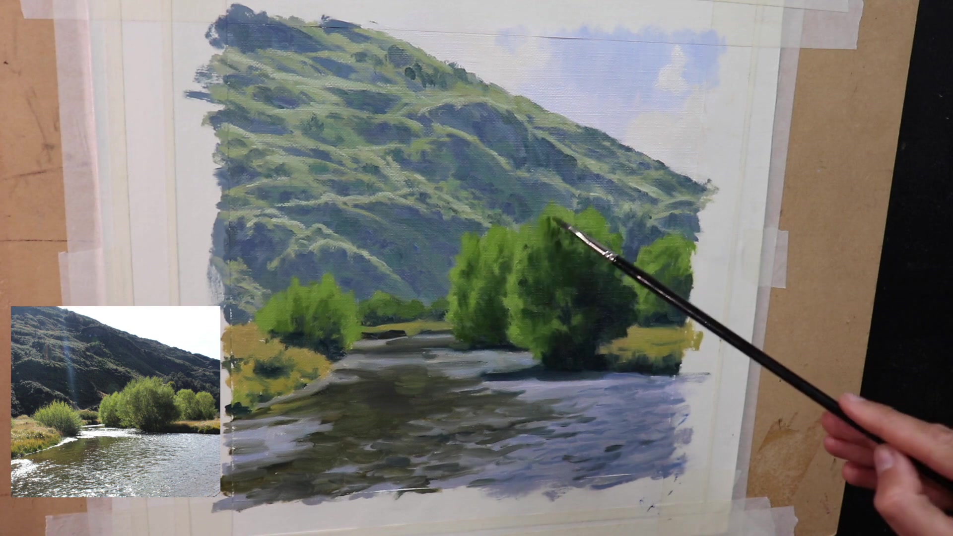 Step 24 — Reflected Light on Leaves (video frame from the lesson)