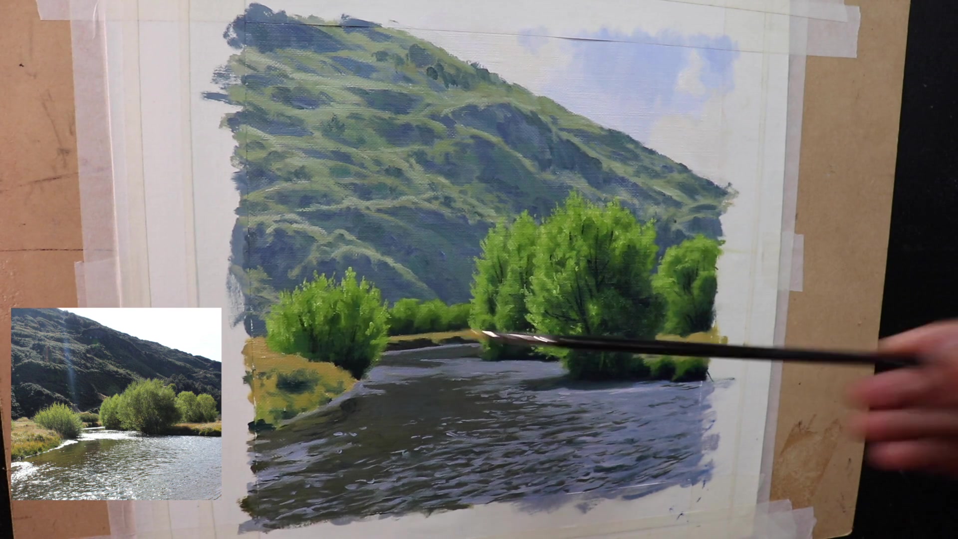 Step 31 — Grass and Riverbank Details (video frame from the lesson)