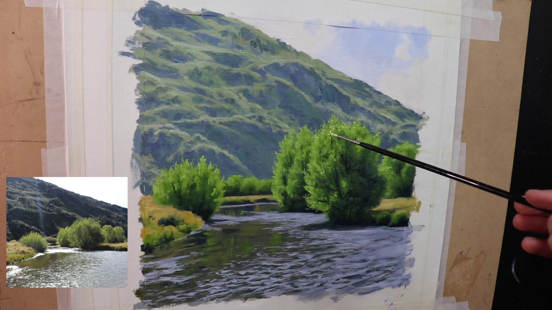 Step 33 — Shimmering Leaves and Impasto (video frame from the lesson)