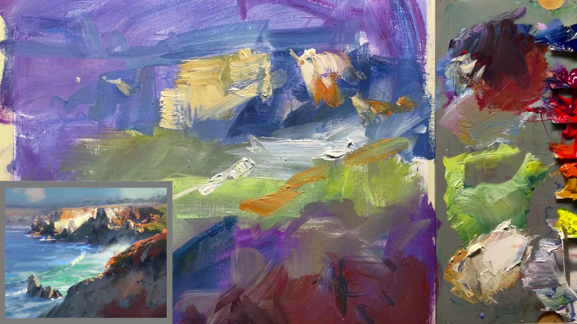Step 13 — Palette Knife Textures (video frame from the lesson)