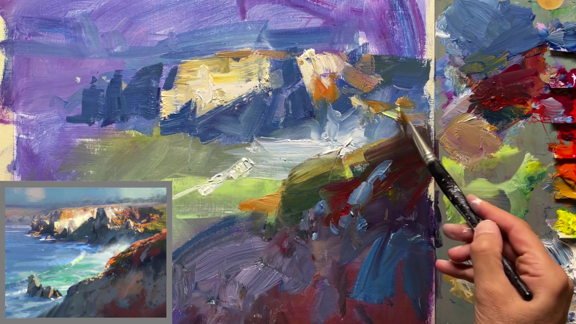 Step 21 — Thick Paint and Sky Technique (video frame from the lesson)