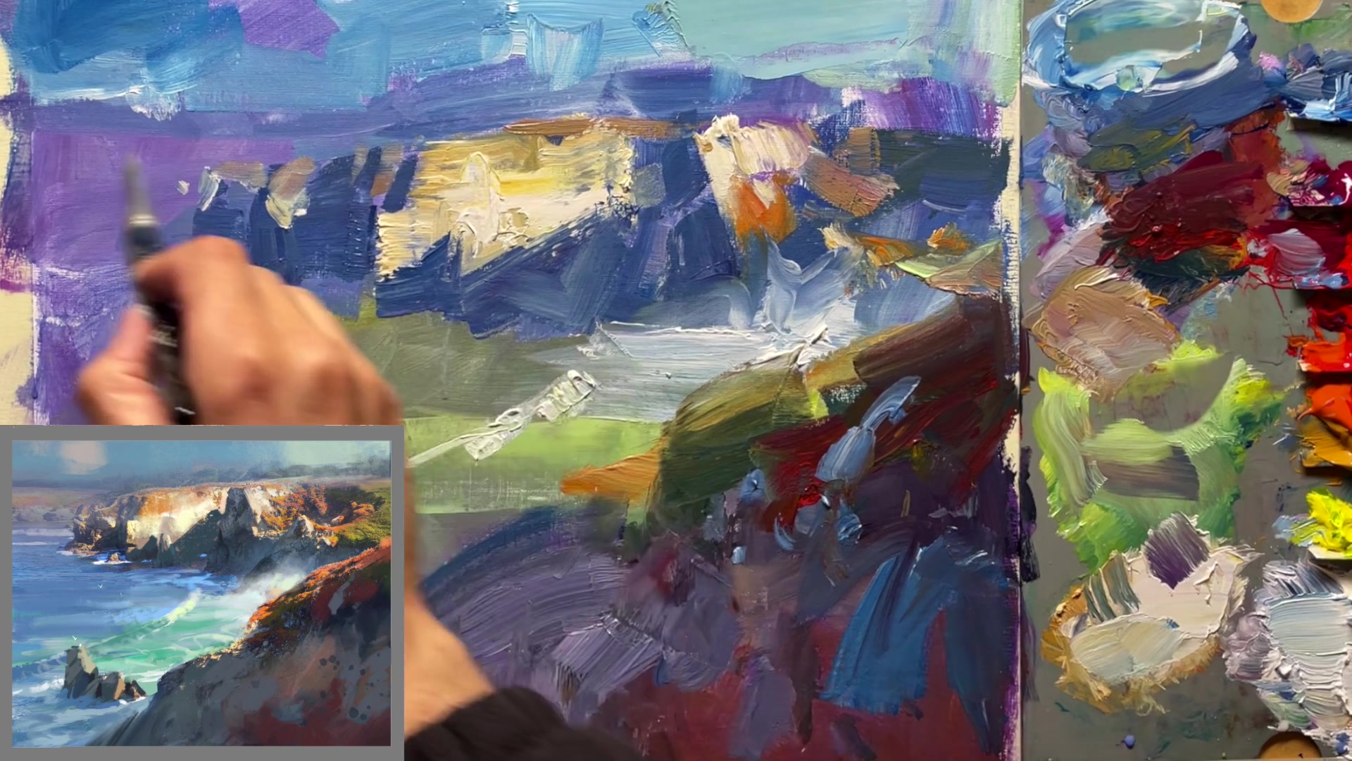Step 23 — Atmospheric Perspective (video frame from the lesson)