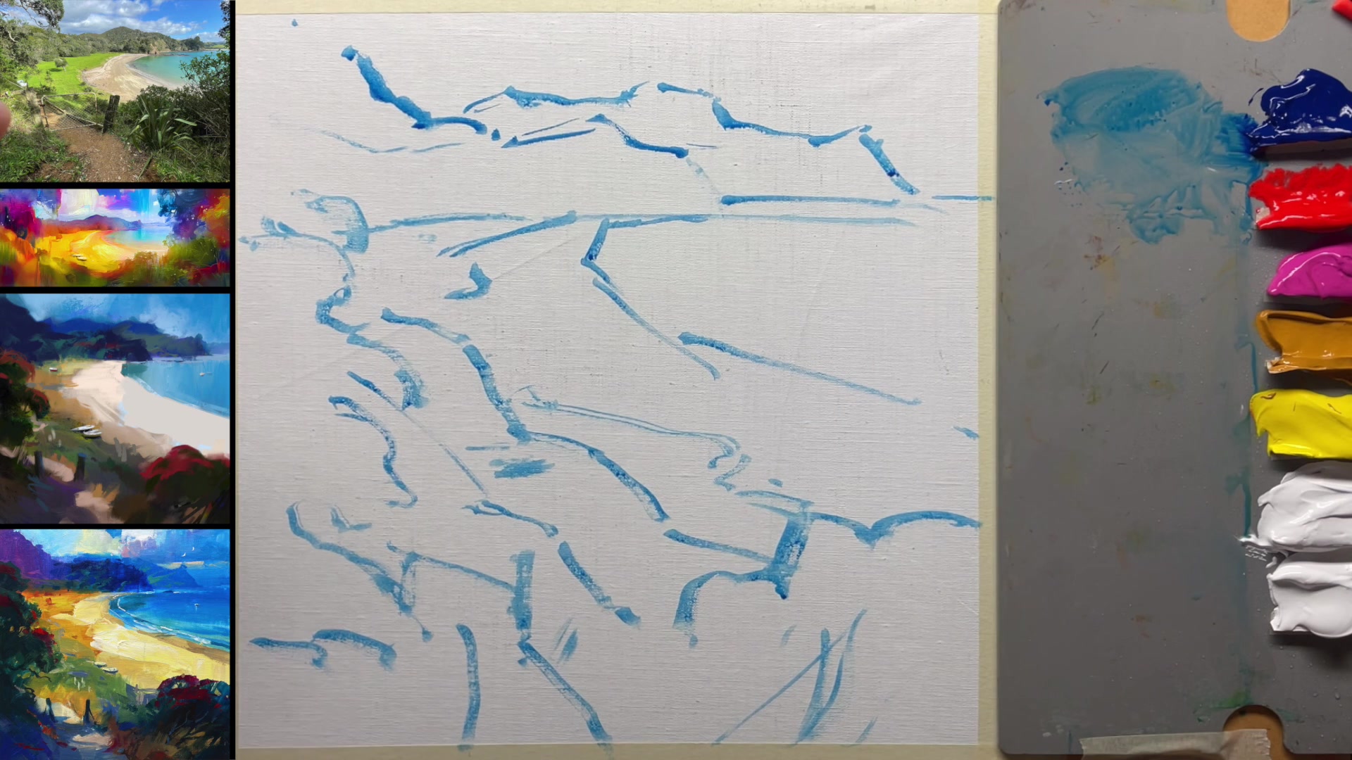 Step 6 — Blocking in Colors (video frame from the lesson)