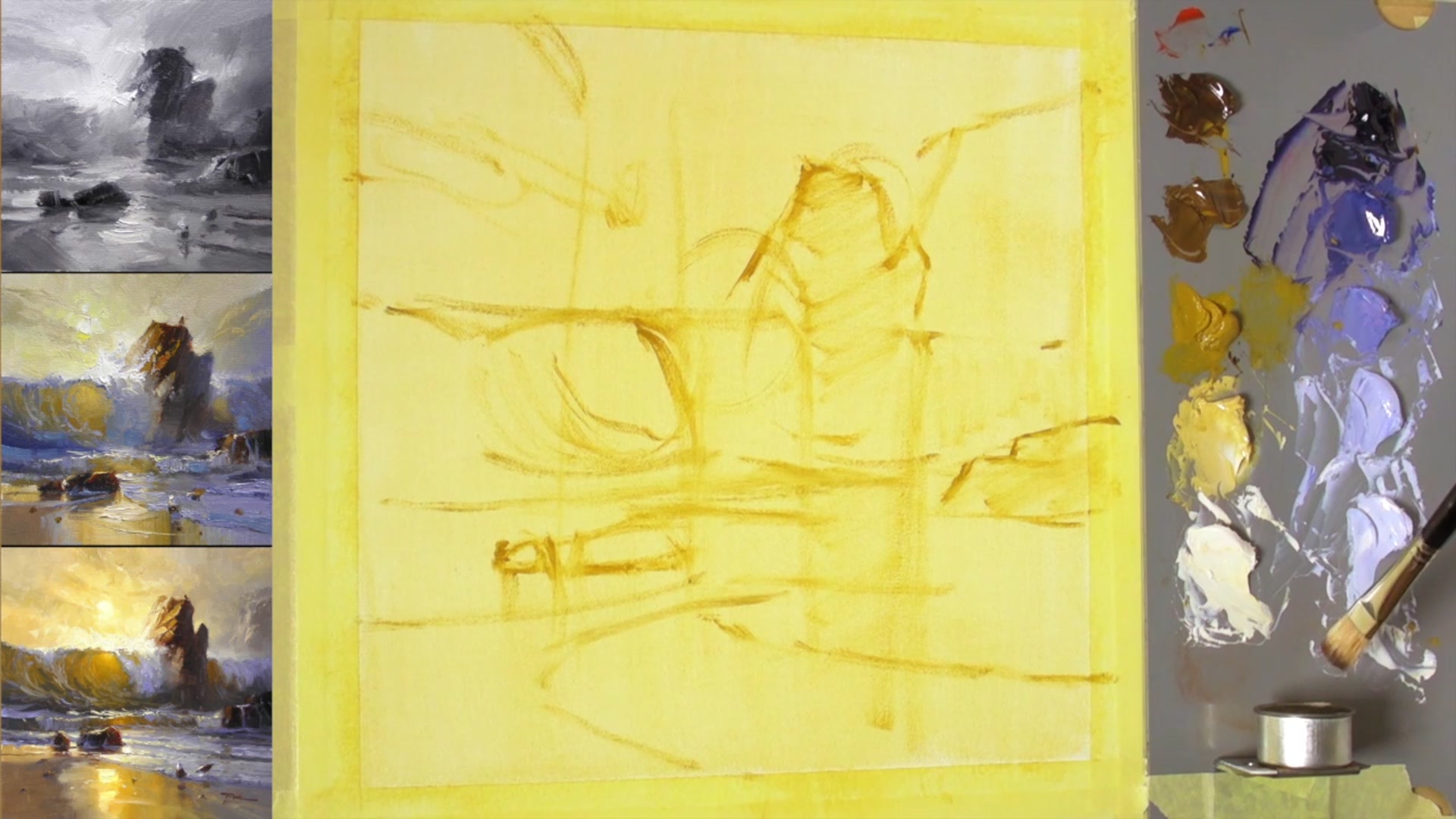 Step 9 — Painting the Darks and Shadows (video frame from the lesson)