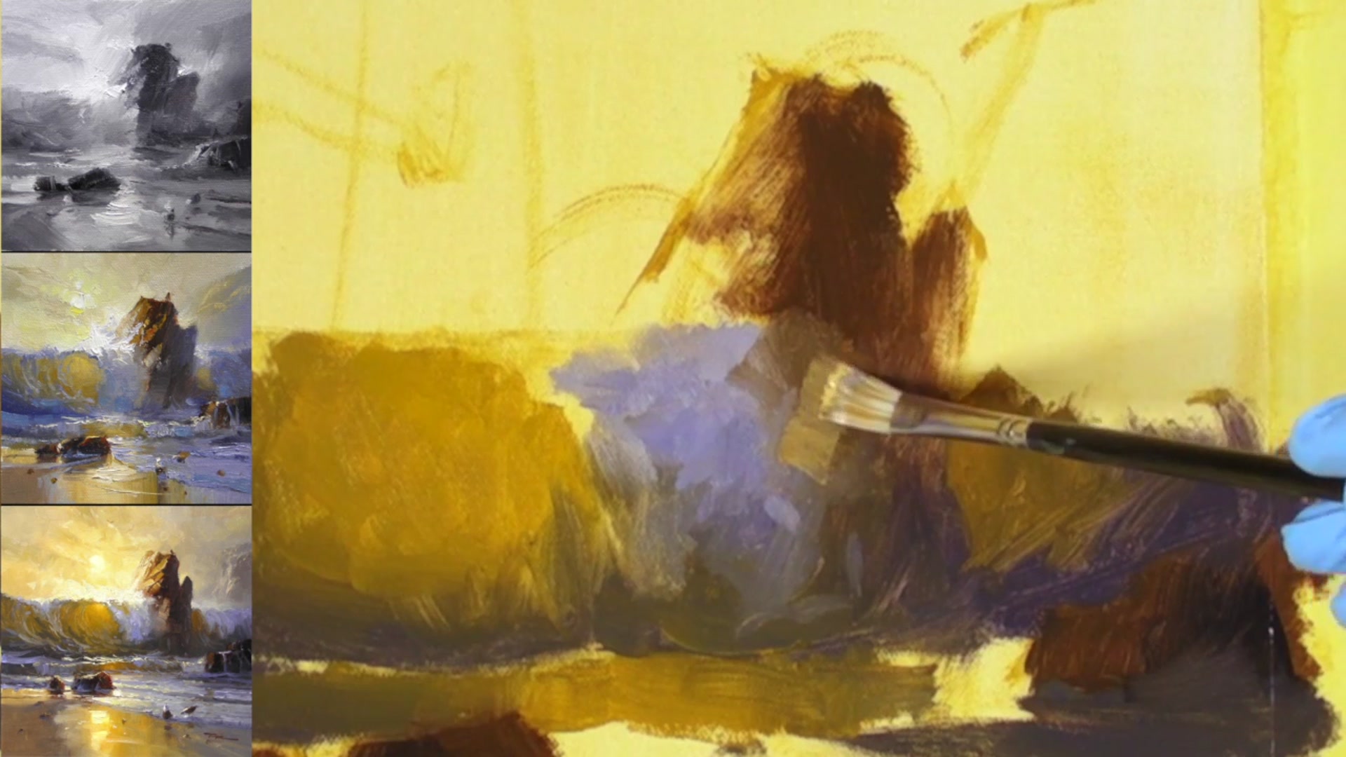 Step 11 — Painting Reflections and Light (video frame from the lesson)