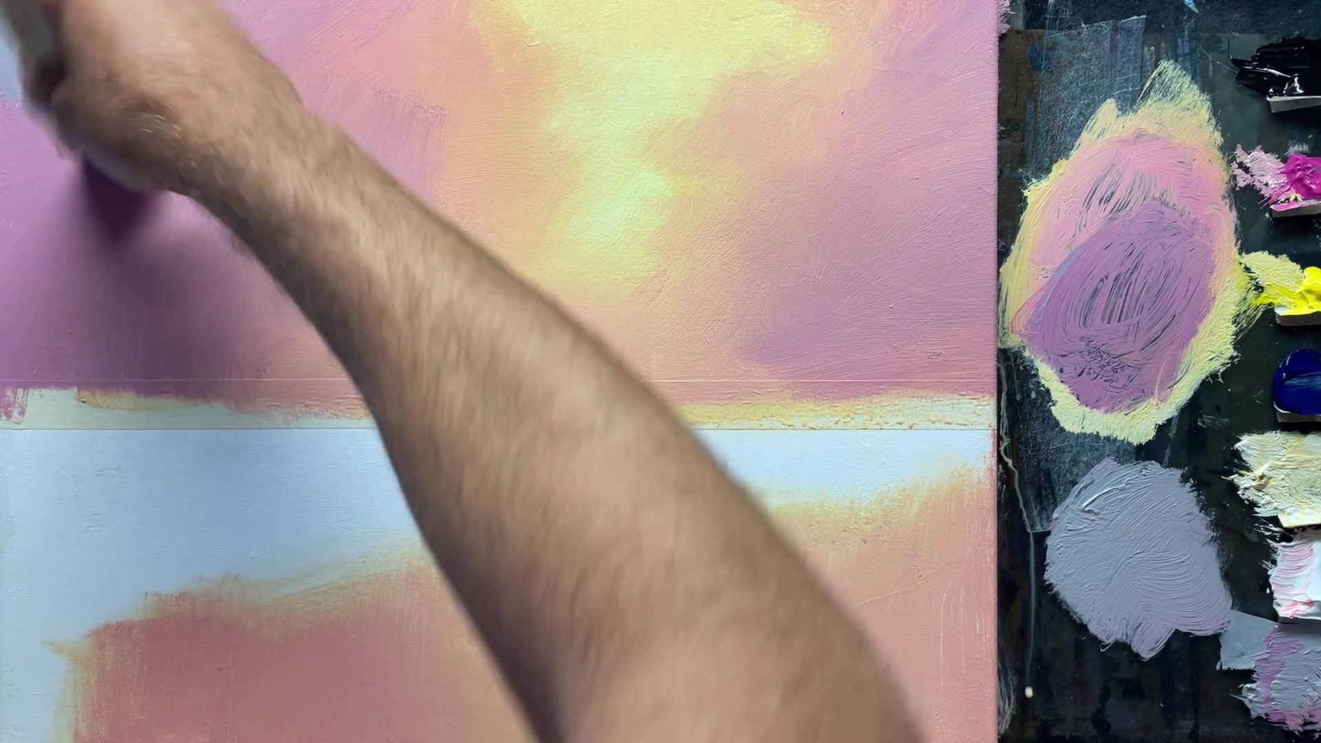 Step 5 — Painting the Sky Base Layer (video frame from the lesson)