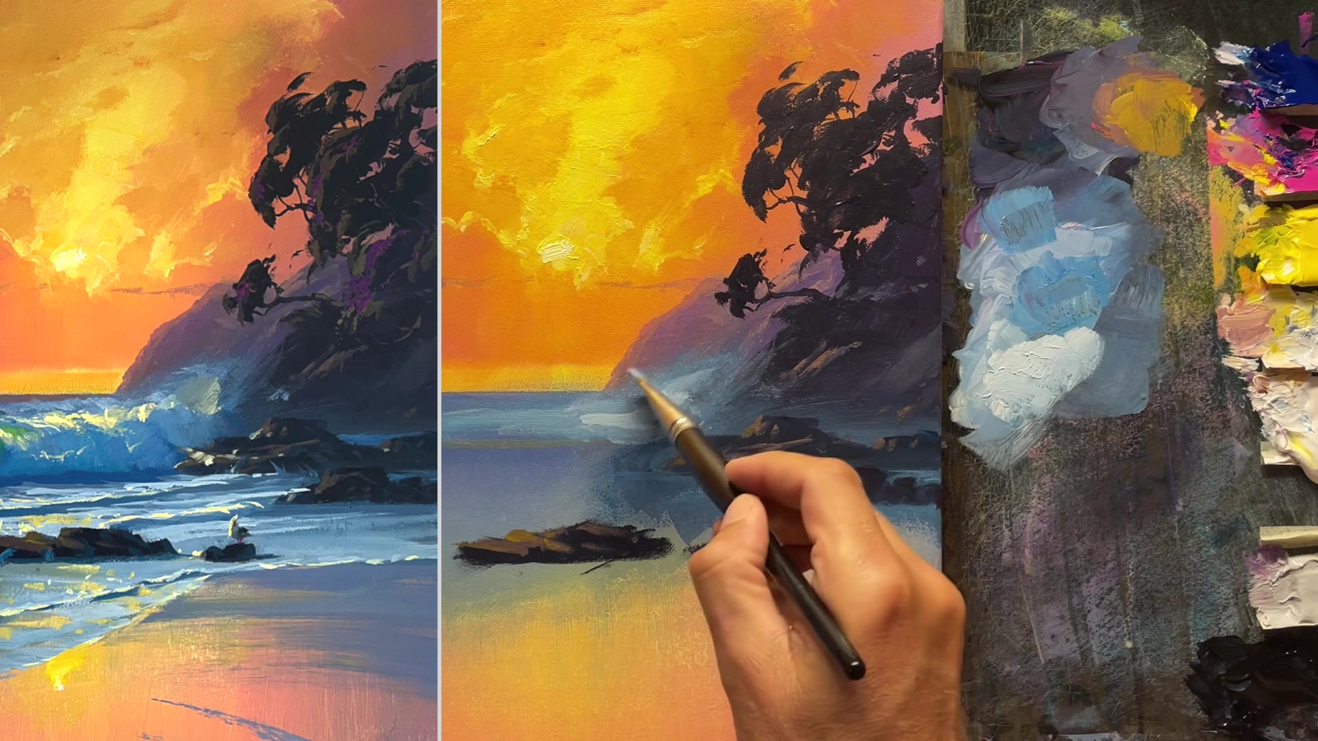 Step 16 — Painting the Main Wave (video frame from the lesson)
