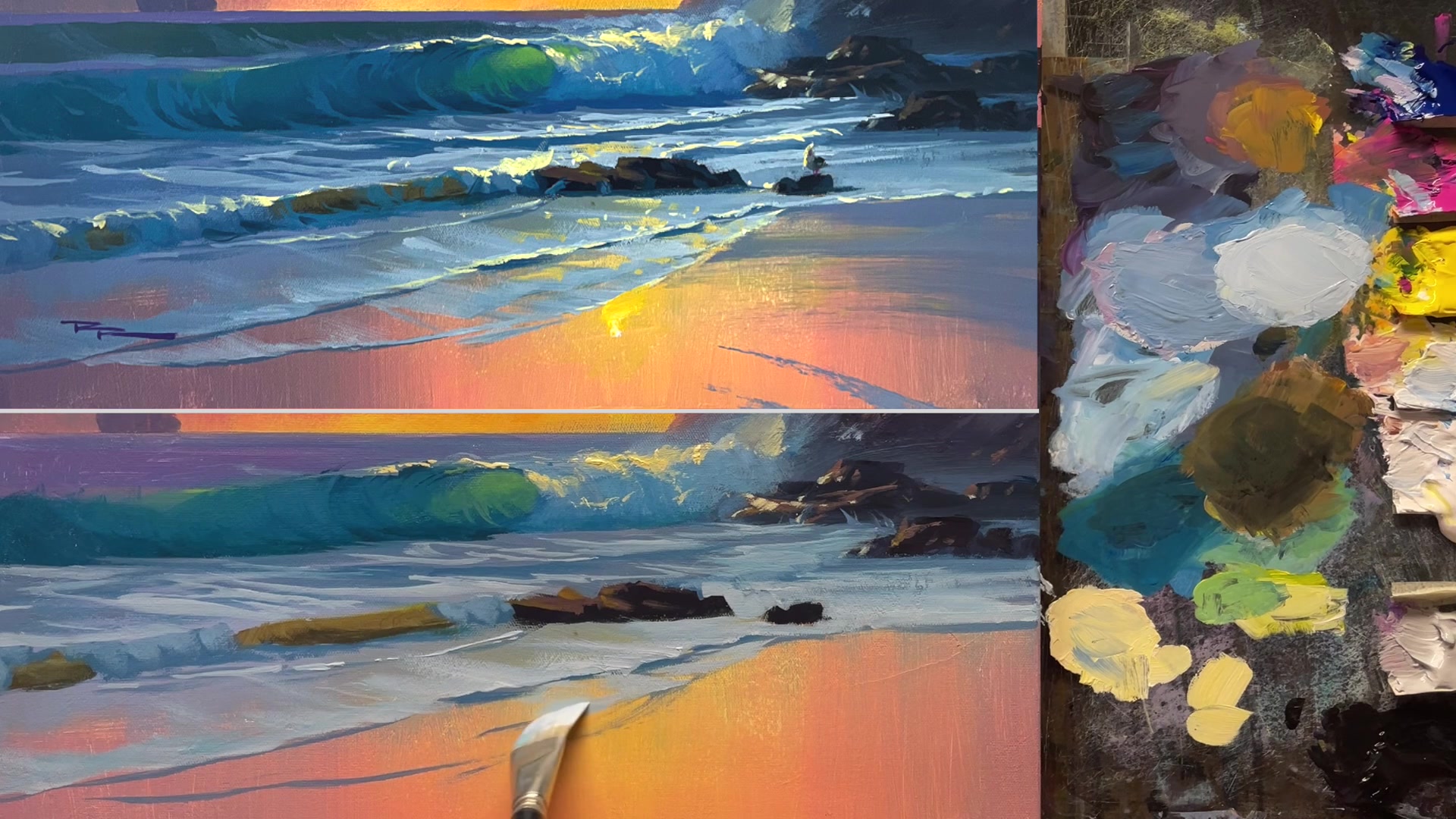 Step 22 — Adding Sunlit Foam Highlights (video frame from the lesson)