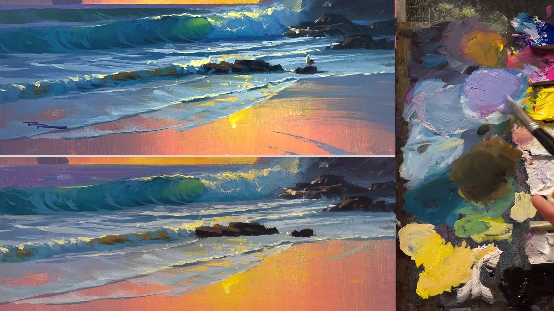 Step 27 — Adding Background Waves (video frame from the lesson)