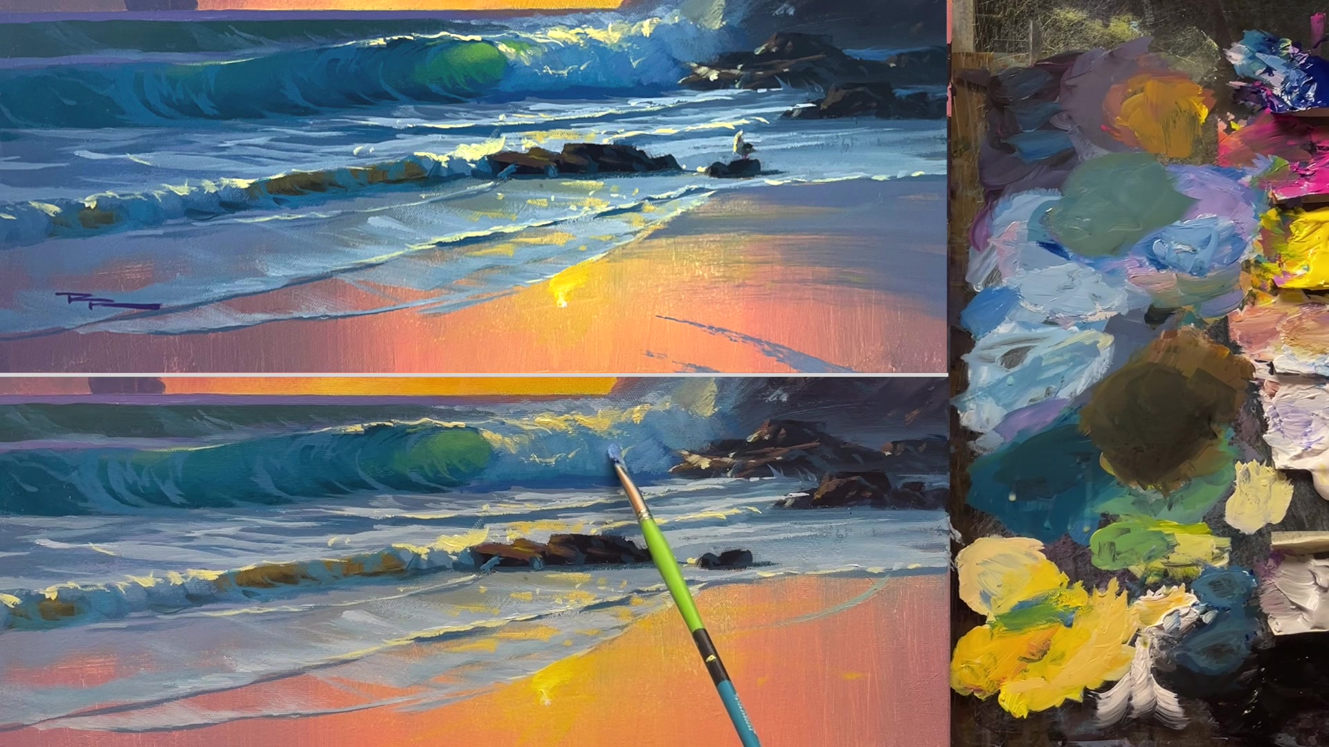 Step 29 — Painting a Seagull (video frame from the lesson)