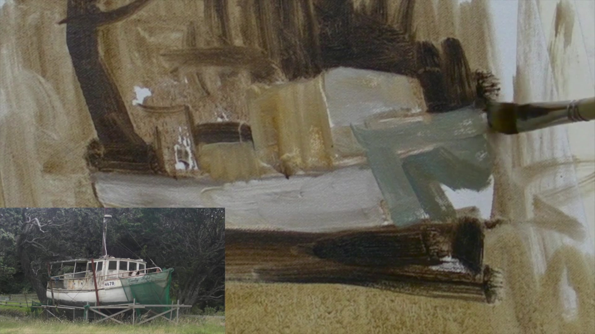 Step 5 — Painting the transparent cover (video frame from the lesson)