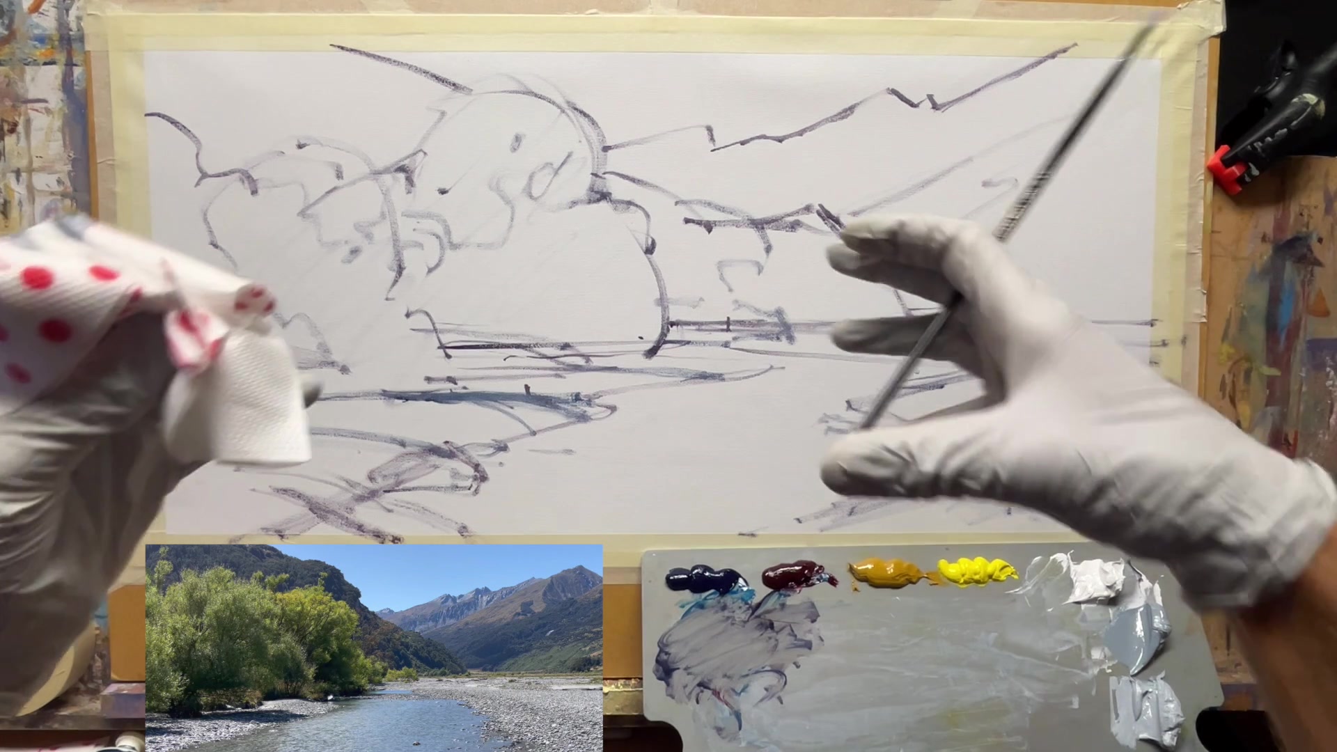 Step 9 — Painting the Darkest Darks (video frame from the lesson)