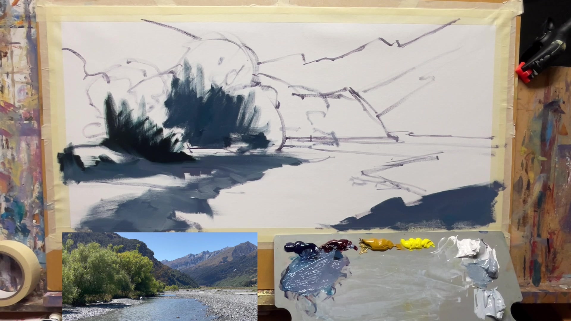 Step 11 — Painting Shadows and Reflections (video frame from the lesson)