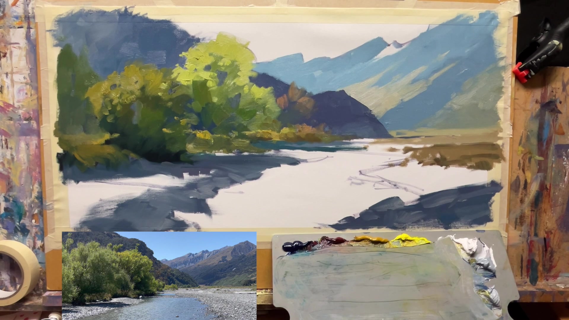 Step 23 — Painting the Water (video frame from the lesson)