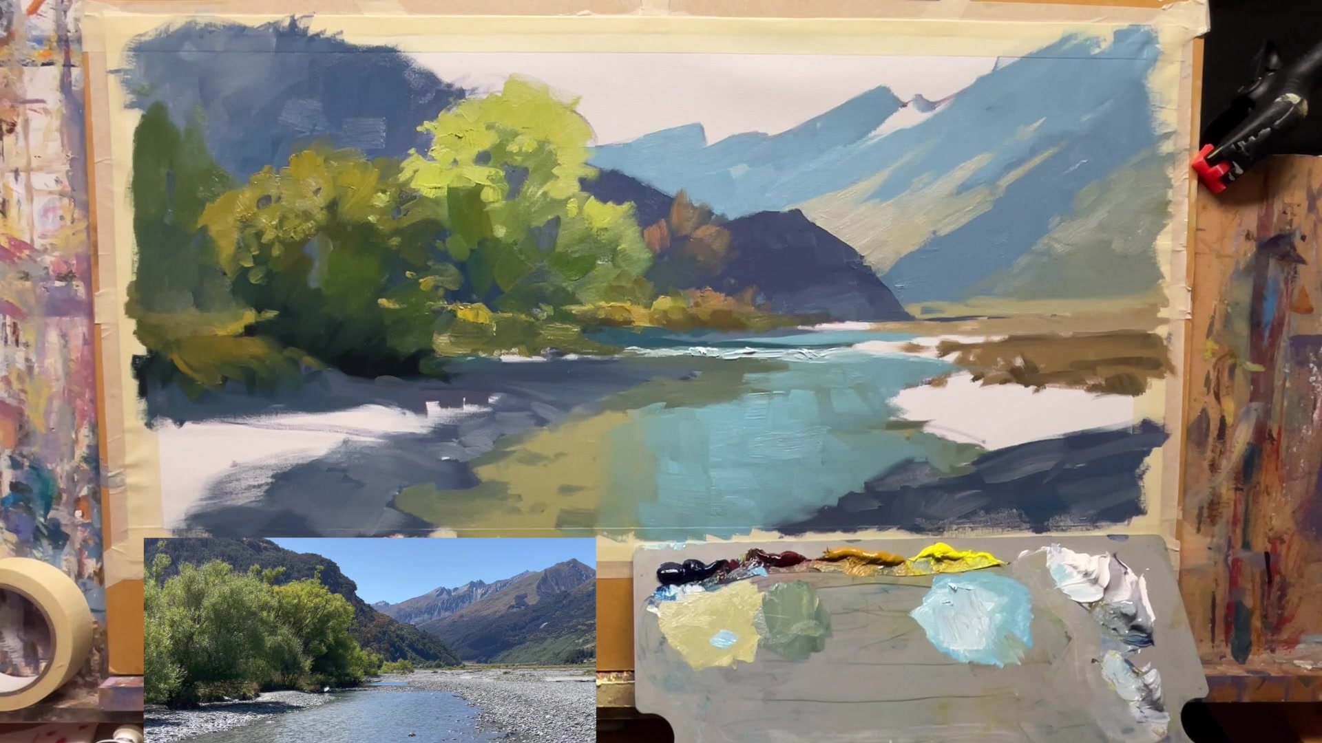 Step 25 — Painting Rocks and Light (video frame from the lesson)