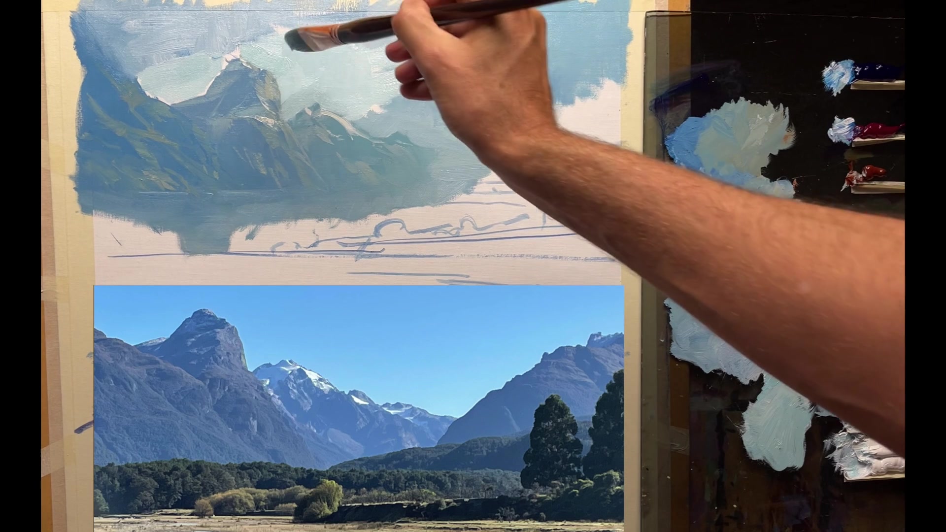 Step 15 — Cloud and Sky Color Adjustments (video frame from the lesson)