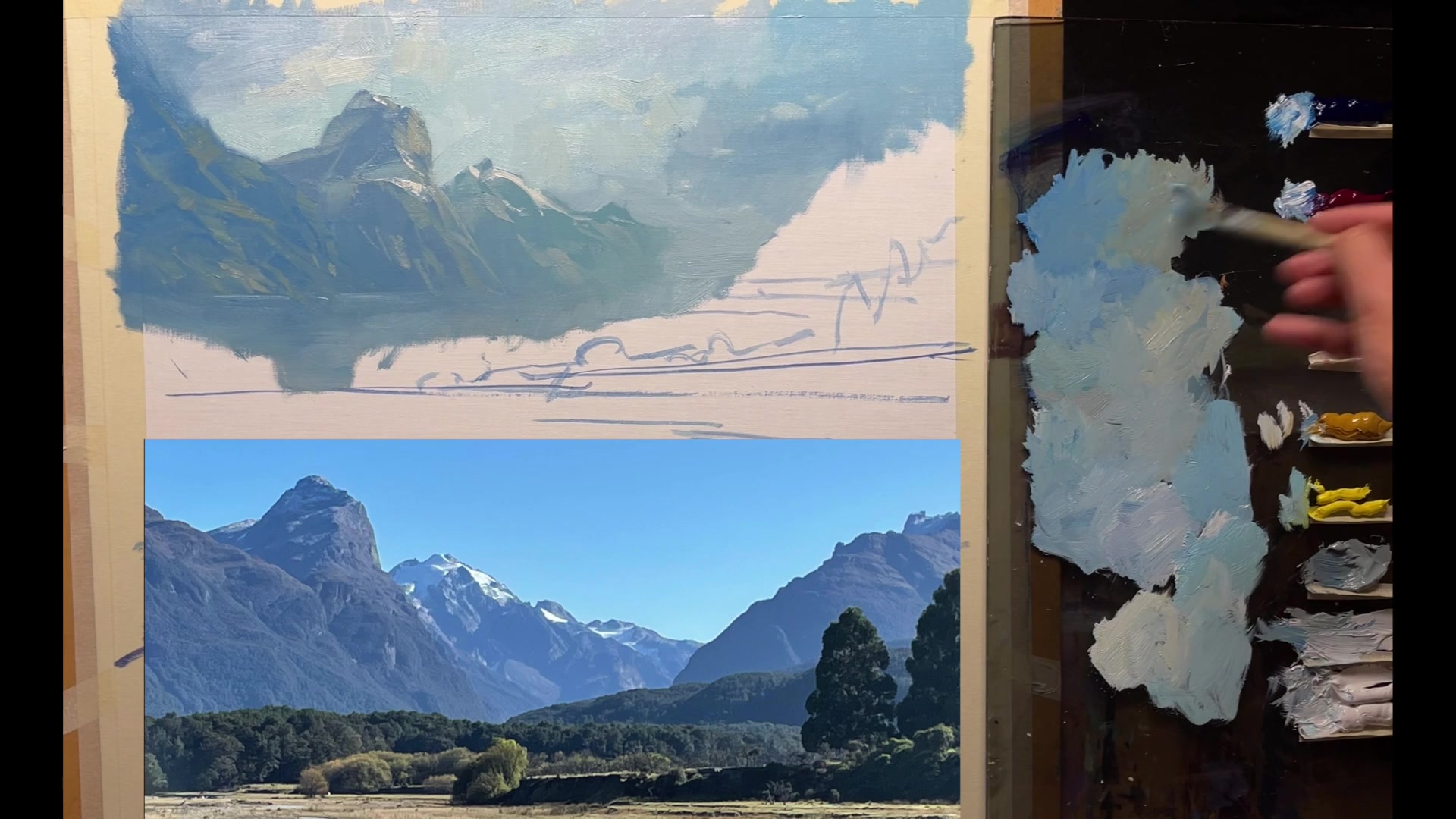 Step 17 — Foreground Mountain Details (video frame from the lesson)