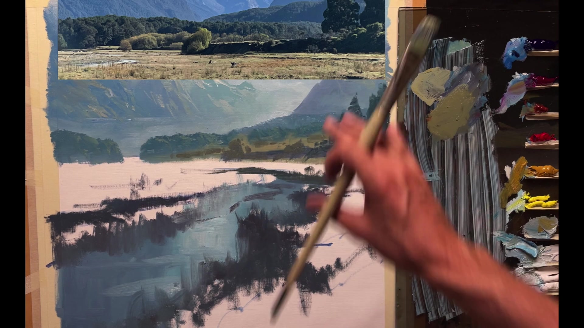 Step 24 — Grass and Midground Details (video frame from the lesson)