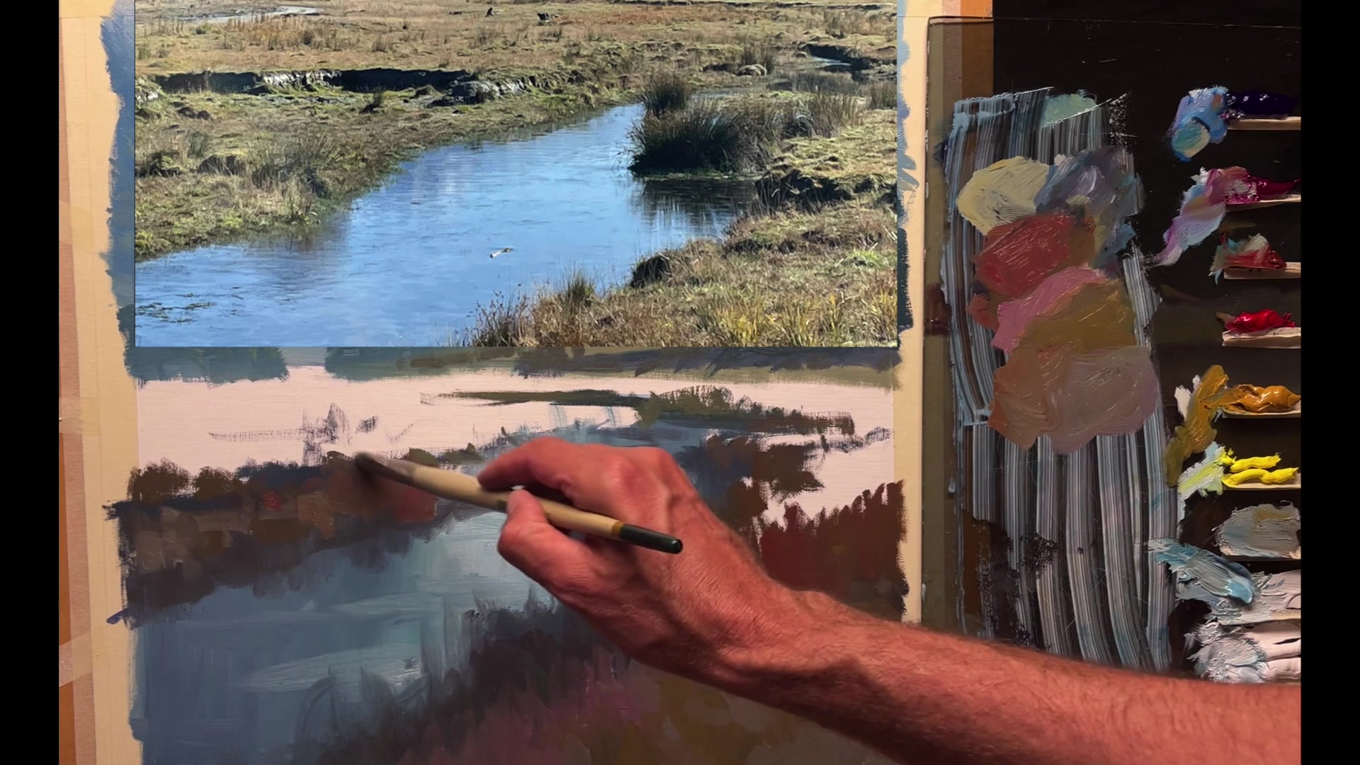 Step 27 — Atmospheric Perspective in Foreground (video frame from the lesson)
