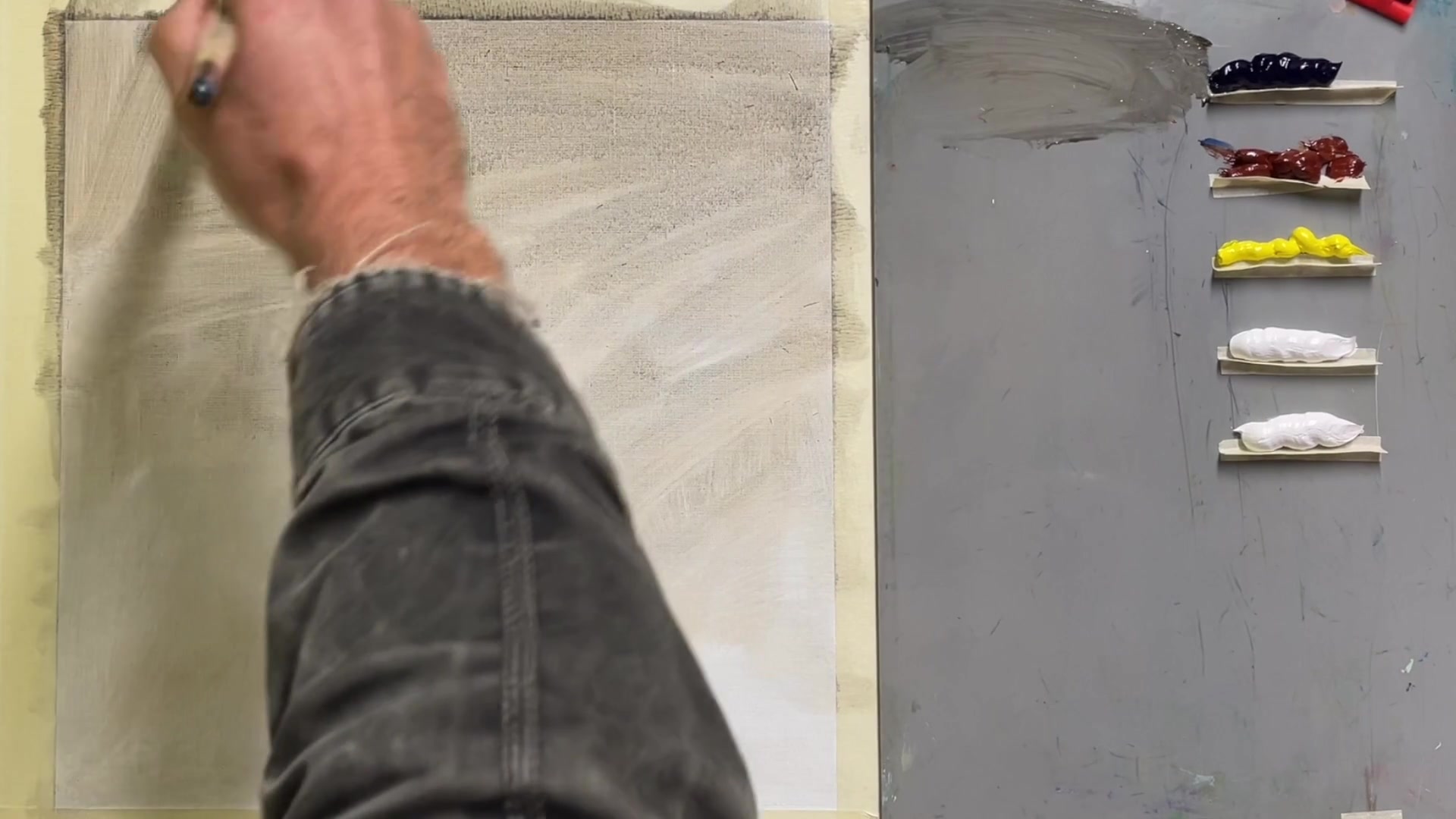 Step 15 — Acrylics vs oils (video frame from the lesson)