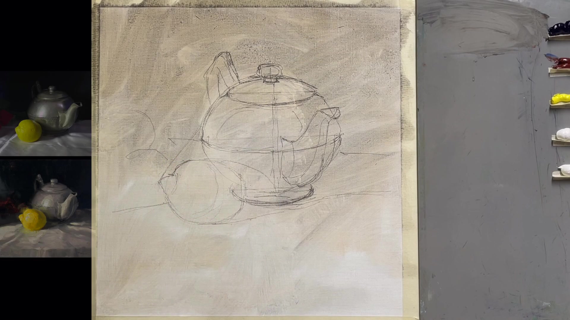 Step 20 — Blocking in the background (video frame from the lesson)