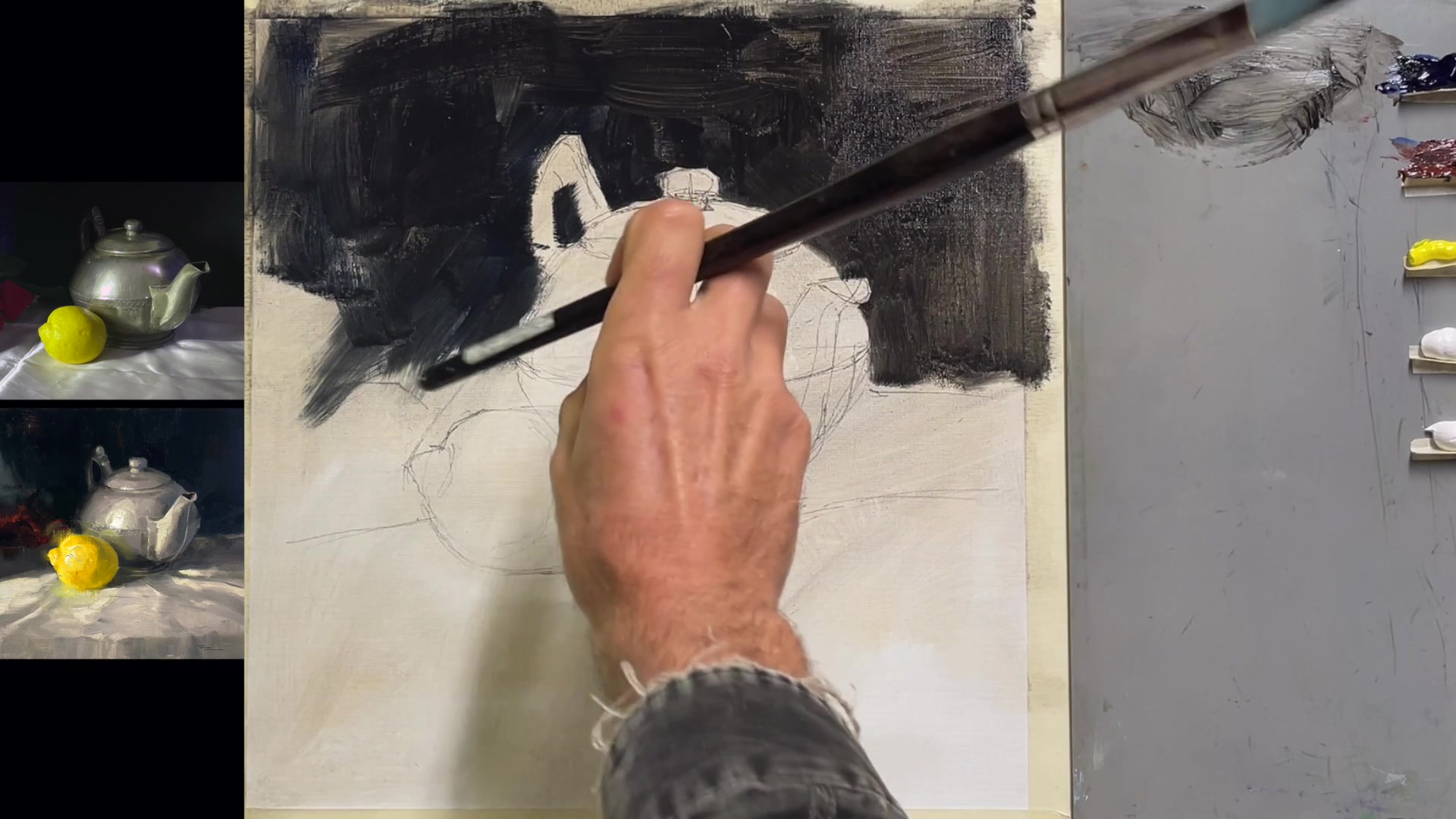 Step 21 — Squinting to simplify shapes (video frame from the lesson)
