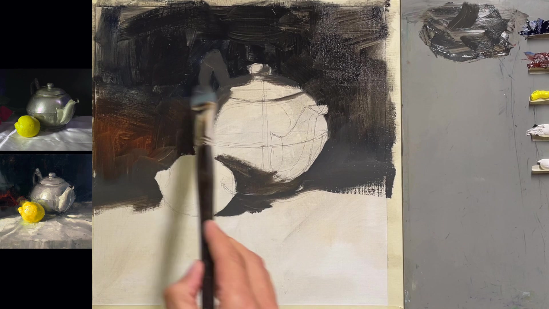 Step 22 — Using values in painting (video frame from the lesson)