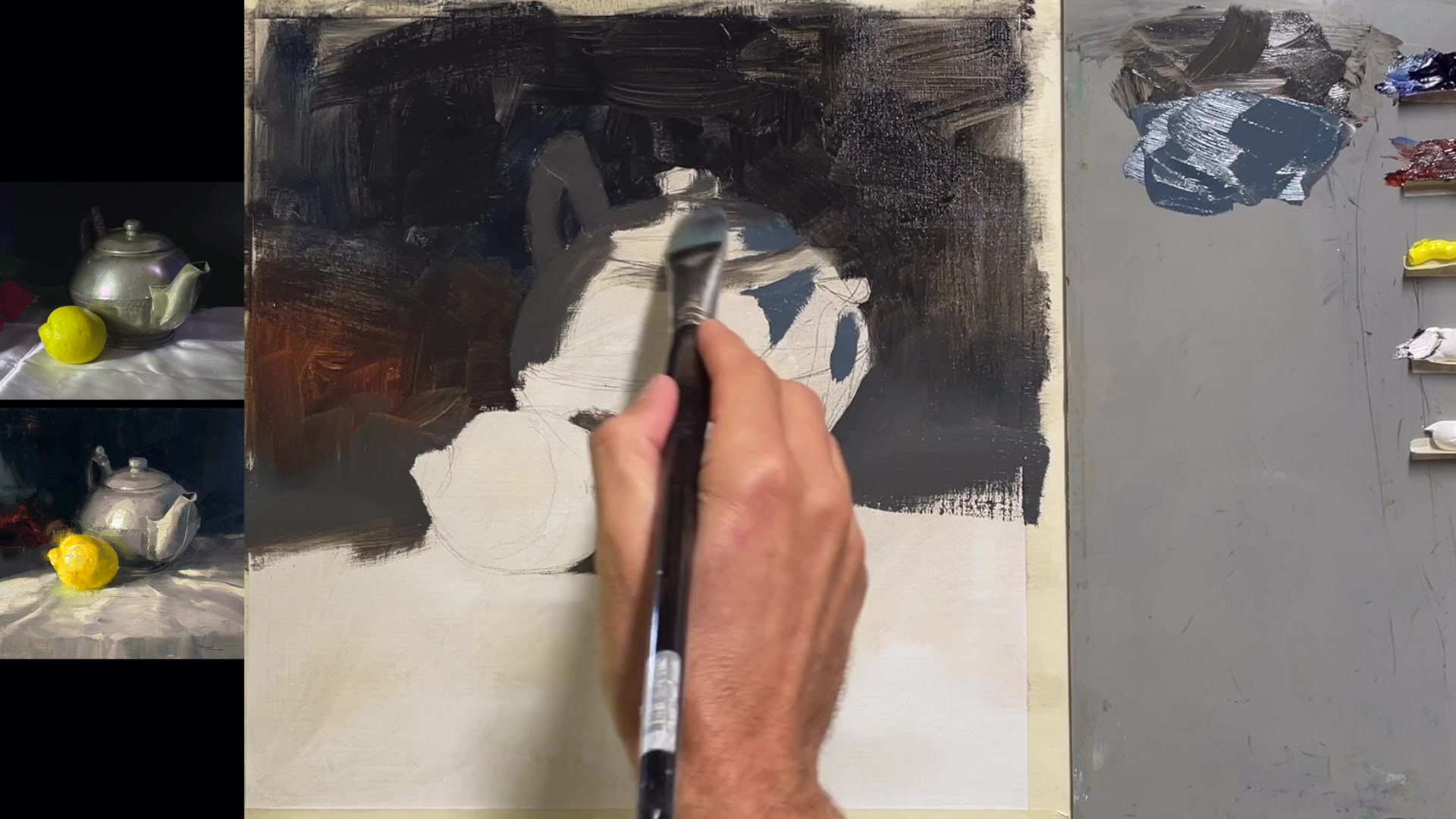 Step 23 — Large brush for painterly effect (video frame from the lesson)