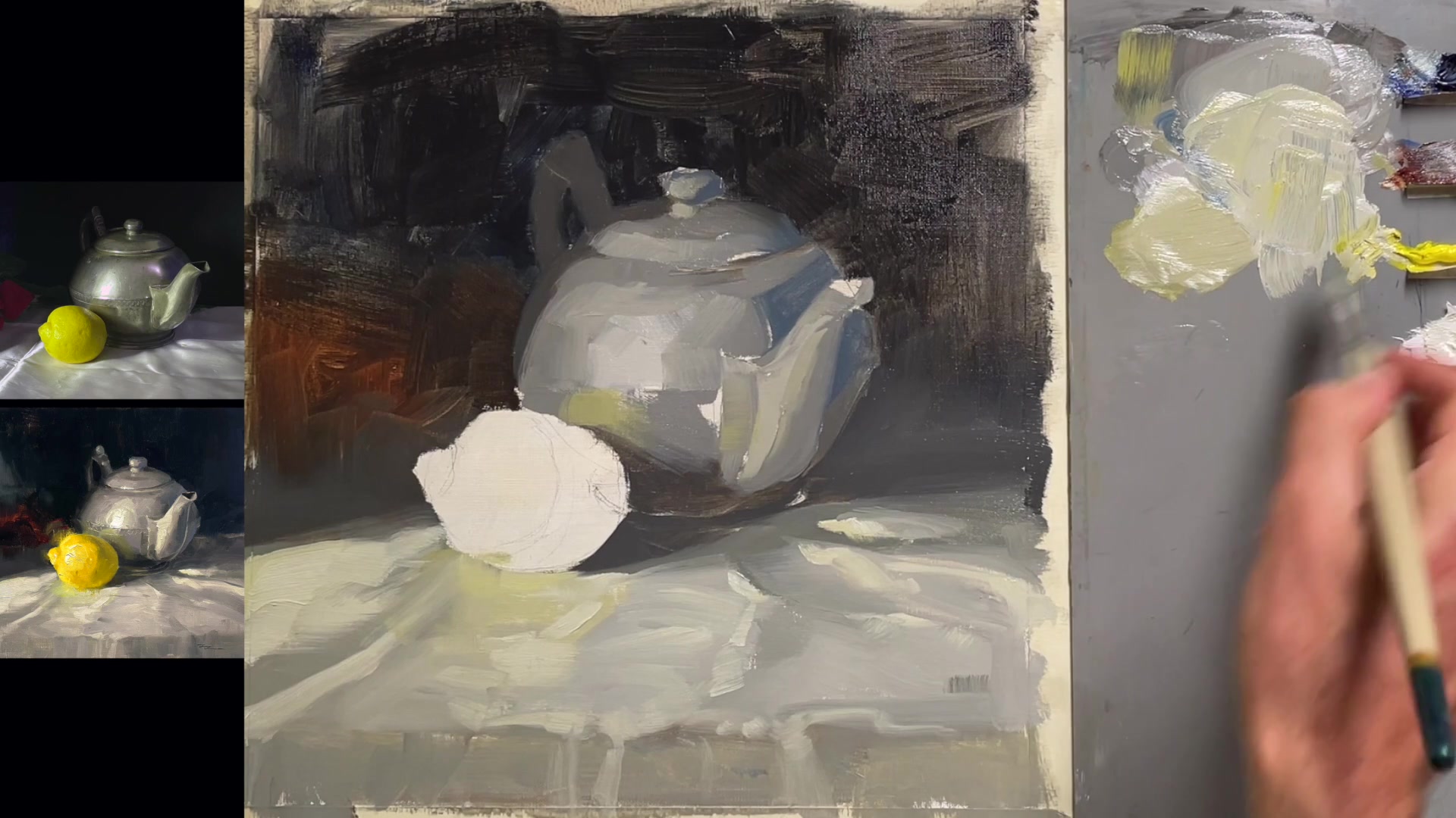 Step 28 — Blocking in vibrant colors (video frame from the lesson)