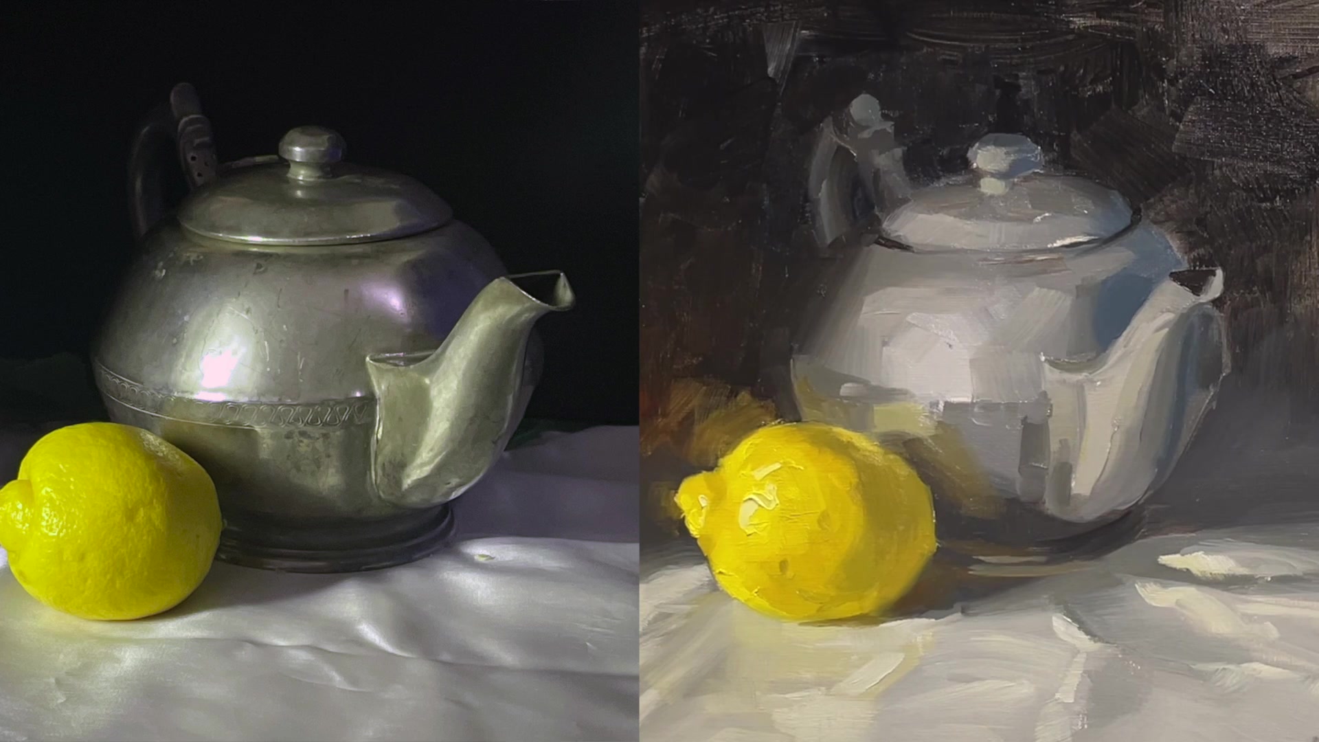 Step 32 — Background brushwork (video frame from the lesson)
