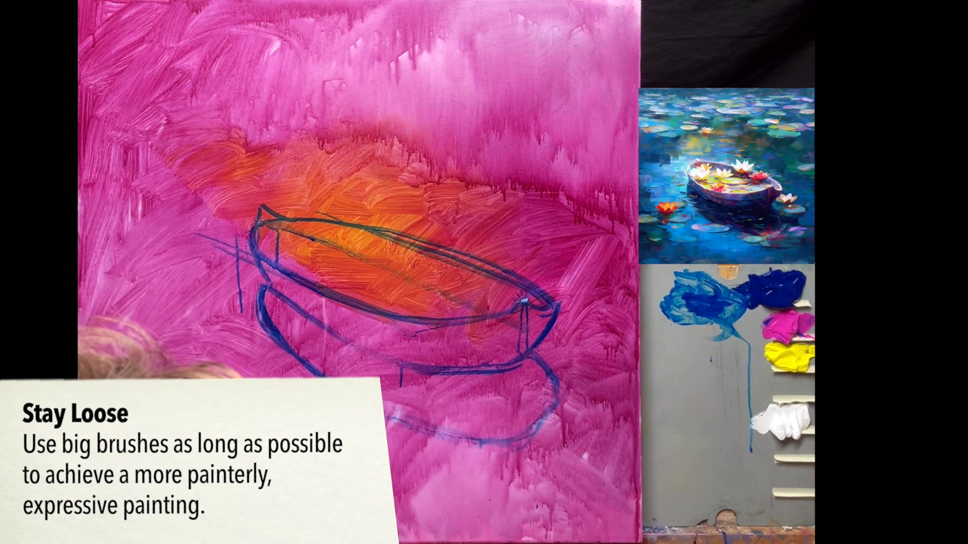 Step 6 — First Layer of Water Lilies (video frame from the lesson)