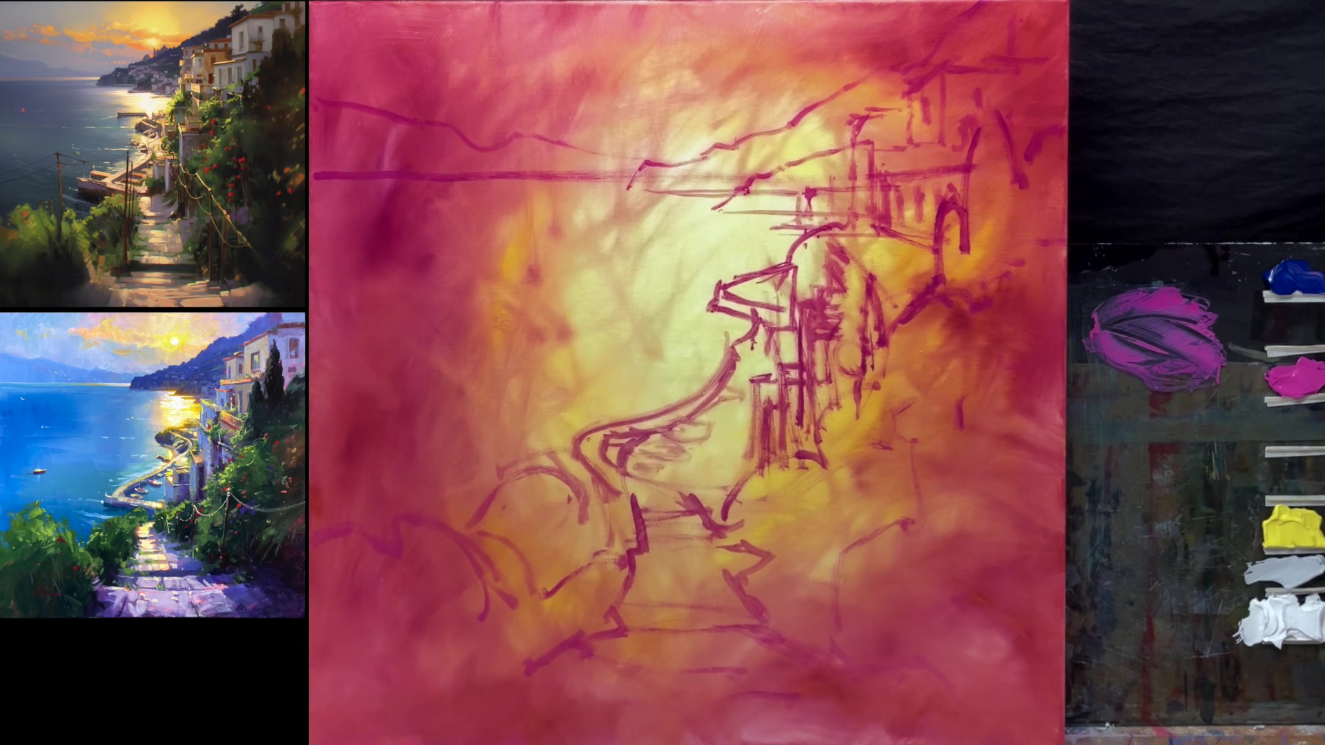 Step 4 — Painting the Sky (video frame from the lesson)