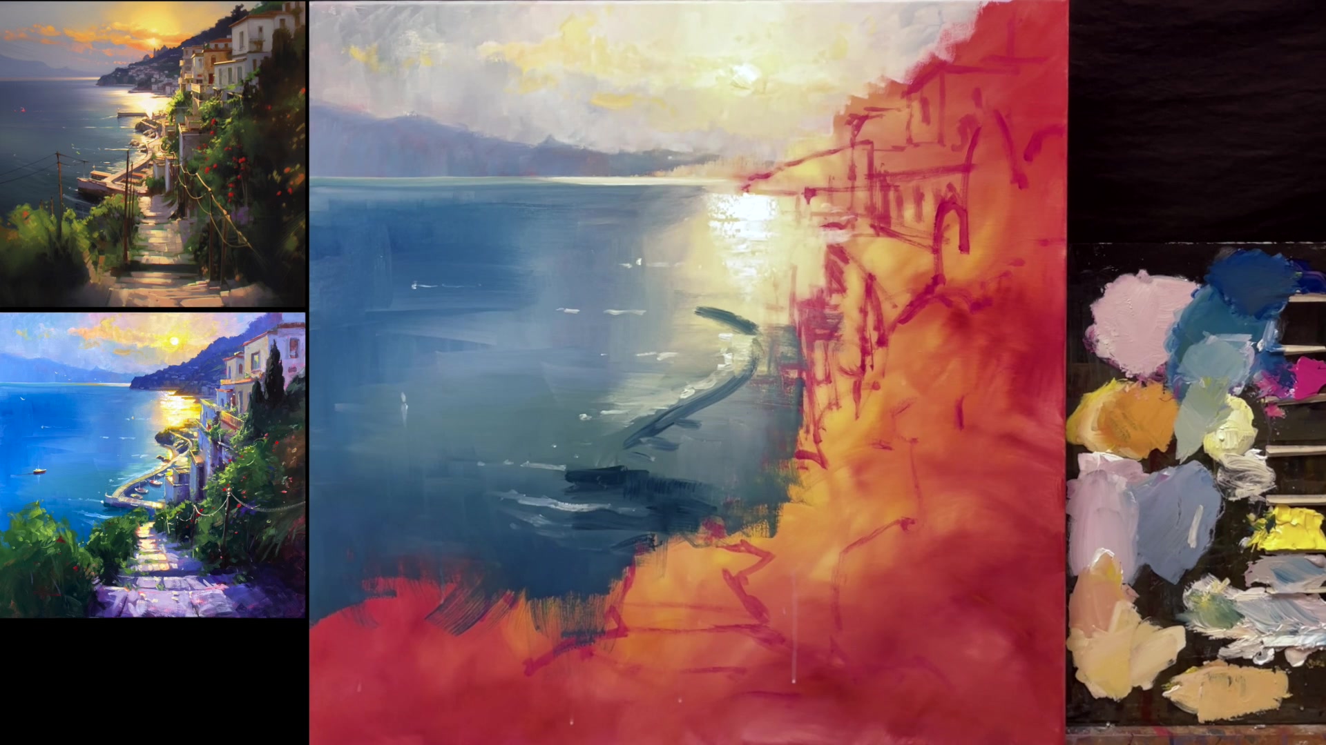 Step 6 — Painting the Distant Hills (video frame from the lesson)