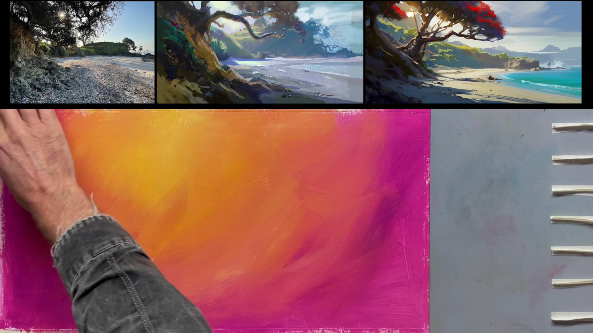 Step 7 — Sketching the Composition (video frame from the lesson)