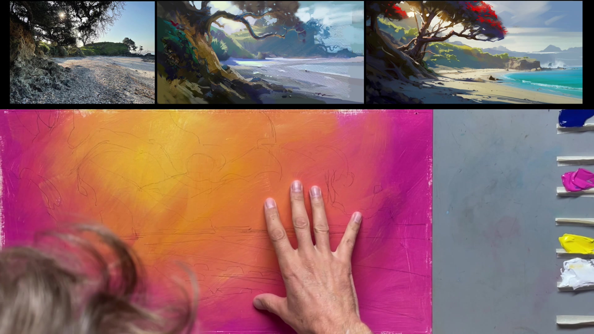 Step 8 — Painting the Sky (video frame from the lesson)
