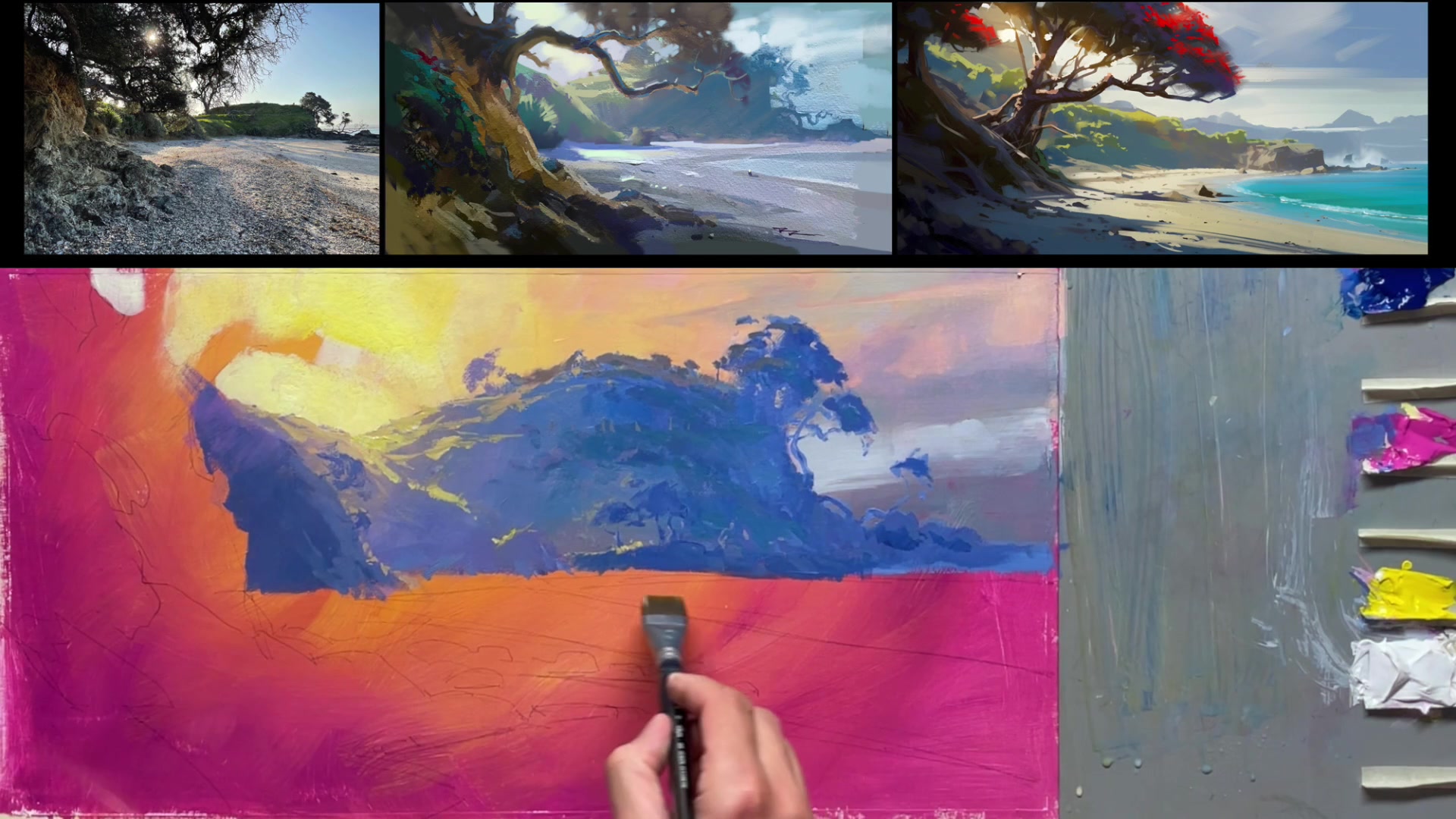 Step 11 — Painting the Beach (video frame from the lesson)