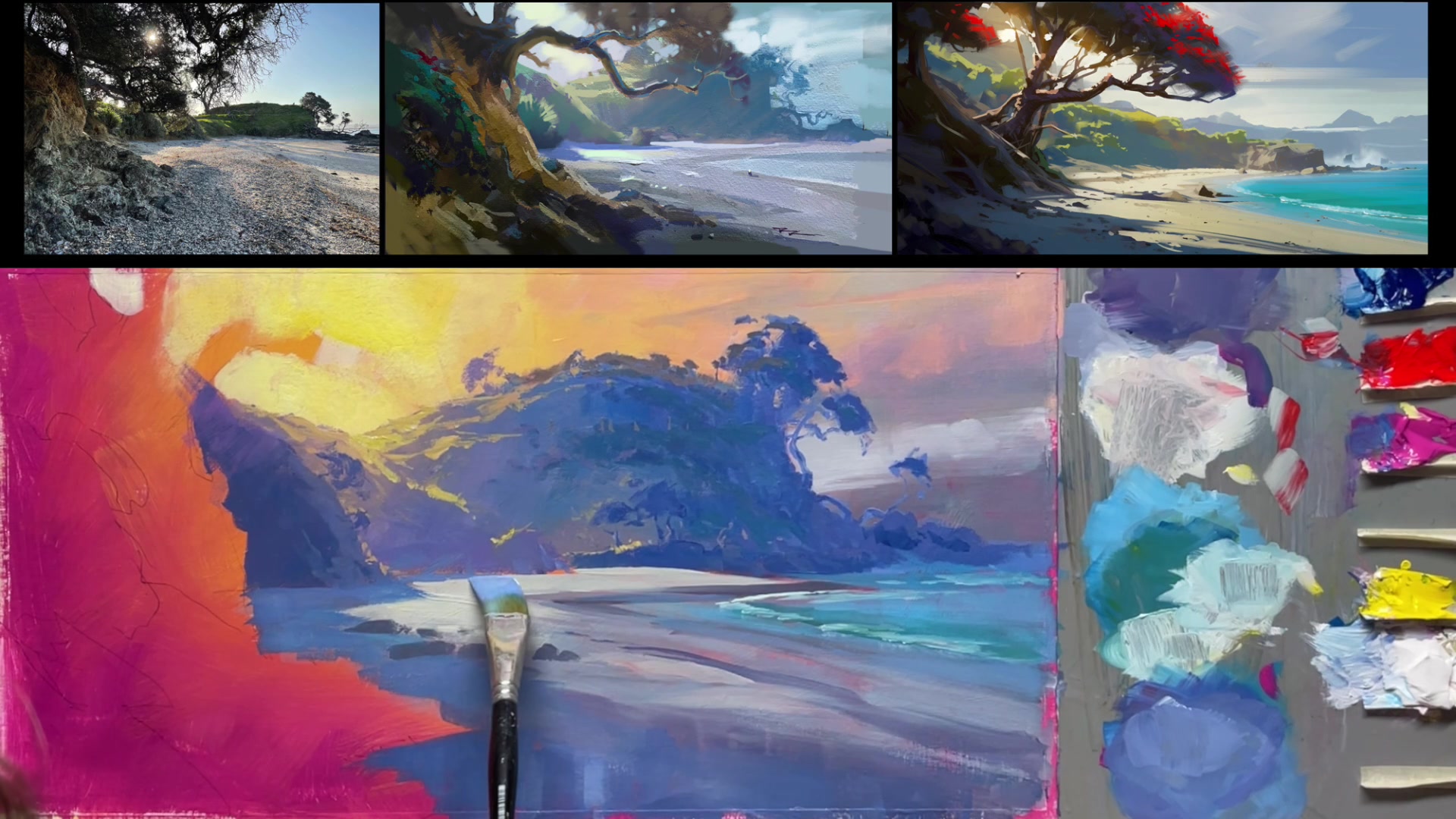Step 12 — Painting the Water and Reflections (video frame from the lesson)