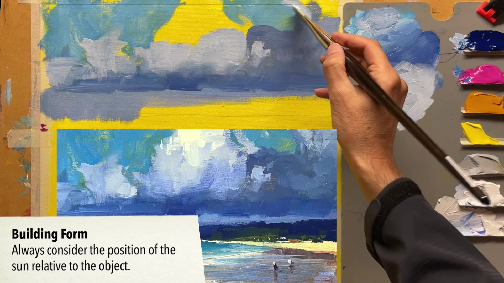 Step 6 — Adding Highlights to Clouds (video frame from the lesson)