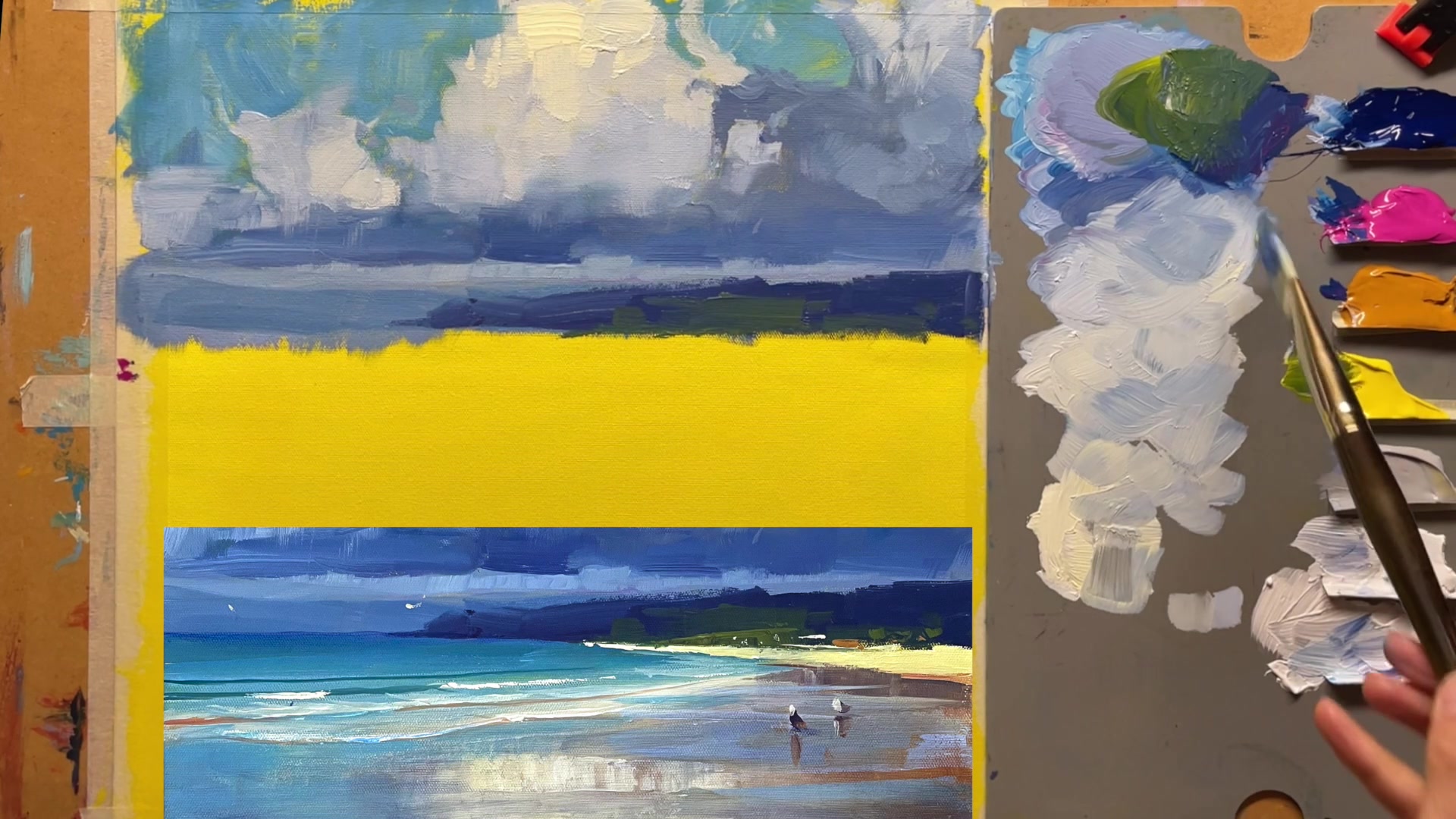 Step 9 — Painting the Beach (video frame from the lesson)