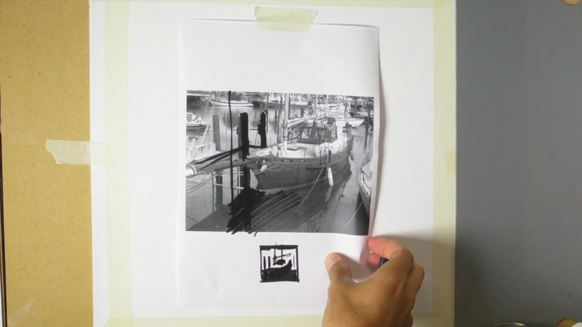 Step 3 — Transferring the Drawing (video frame from the lesson)
