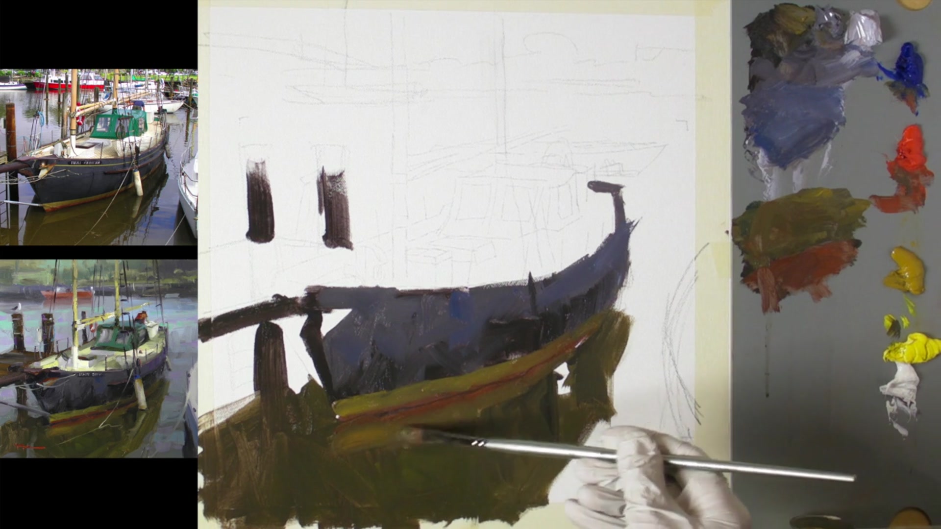 Step 8 — Painting Dark and Mid Values (video frame from the lesson)