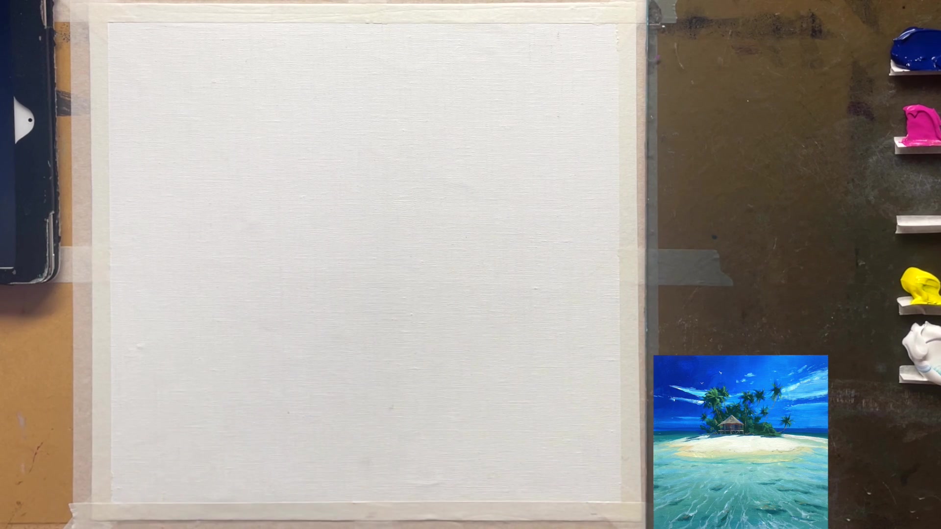 Step 2 — Painting the sky (video frame from the lesson)